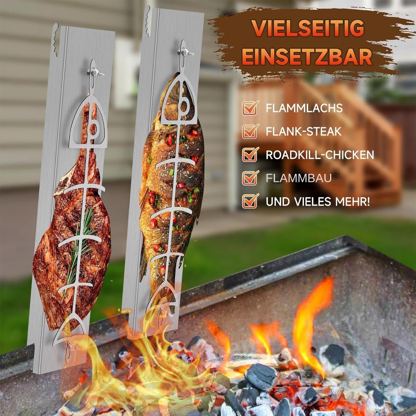 Soporte Para Salmón A La Llama Utensilios De Cocina Para Principiantes Con | Tabla para Pescado y Soporte Barbacoa para Hombres Mujeres Principiantes Exterior