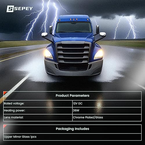 Miniatura 4 de SEPEY - Espejo superior para Freightliner Cascadia 2008-2017, repuesto con calor de descongelación