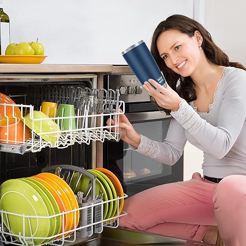 Miniatura 7 de WETOWETO Vaso de 20 onzas con 2 tapas y 2 popotes vaso de acero inoxidable aislado al vacío vaso térmico de doble pared con recubrimiento en polvo a