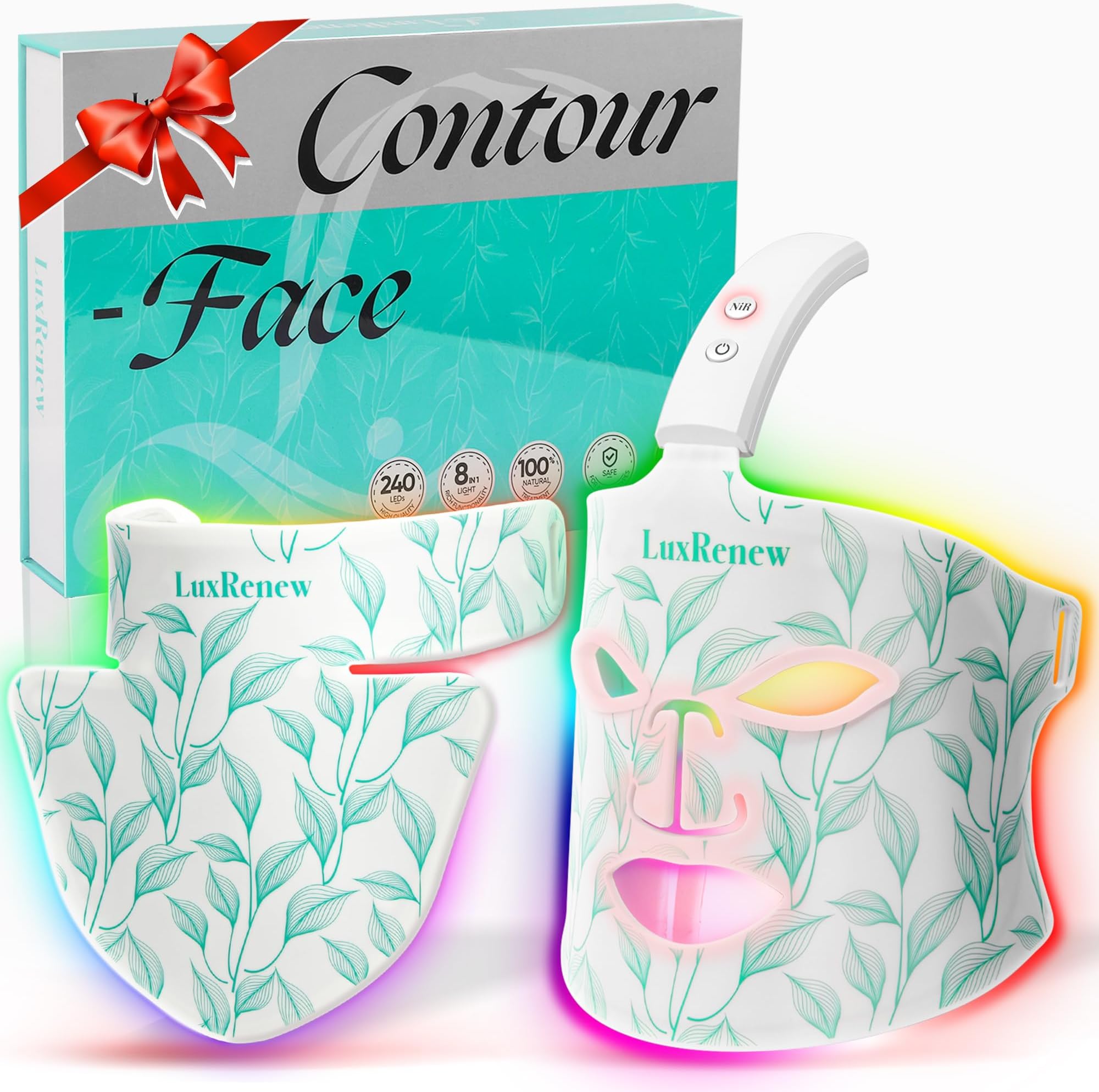 LuxRenew Red Light Therapy Mask & Neck, Near-Infrared 850 Red Light + 7 Colors Led Face Mask Light Therapy, Portable and Rechargeable [LMask Pro]