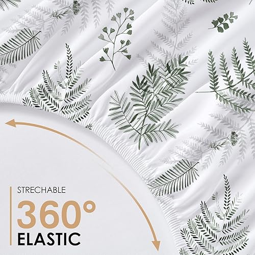 Miniatura 4 de YIYEA Sábana bajera ajustable individual  Estampado vegetal  100% microfibra cepillada de 1800 hilos tamaño individual  Ultra suave  Bolsillo