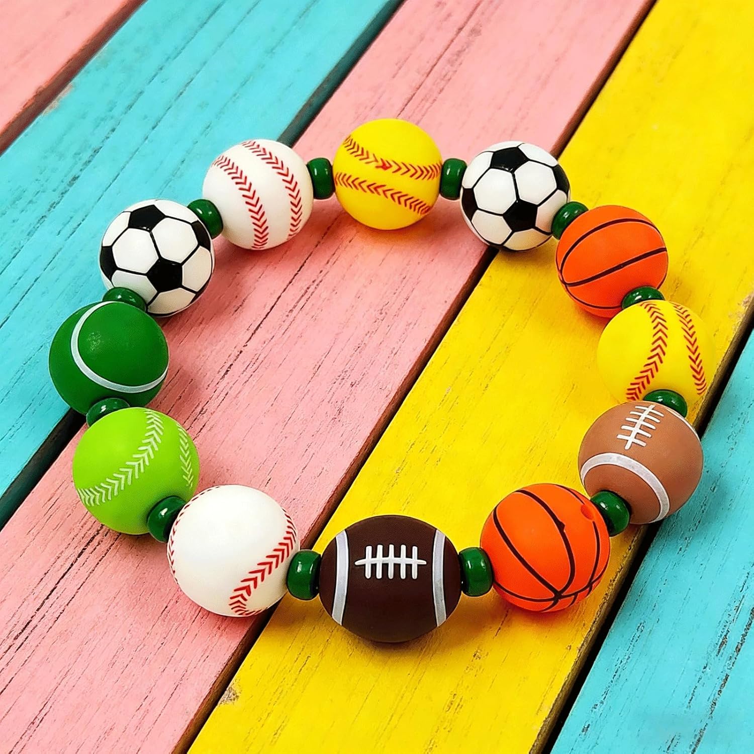 42PCS Sports Themed Silicone Beads, Soccer/Basketball/Volleyball Focal Bead, 0.59 Inch Round Loose Spacer Beads Bulk for Jewelry Making Bracelets Necklaces Keychains Pendant & DIY Crafts Supplies image 3