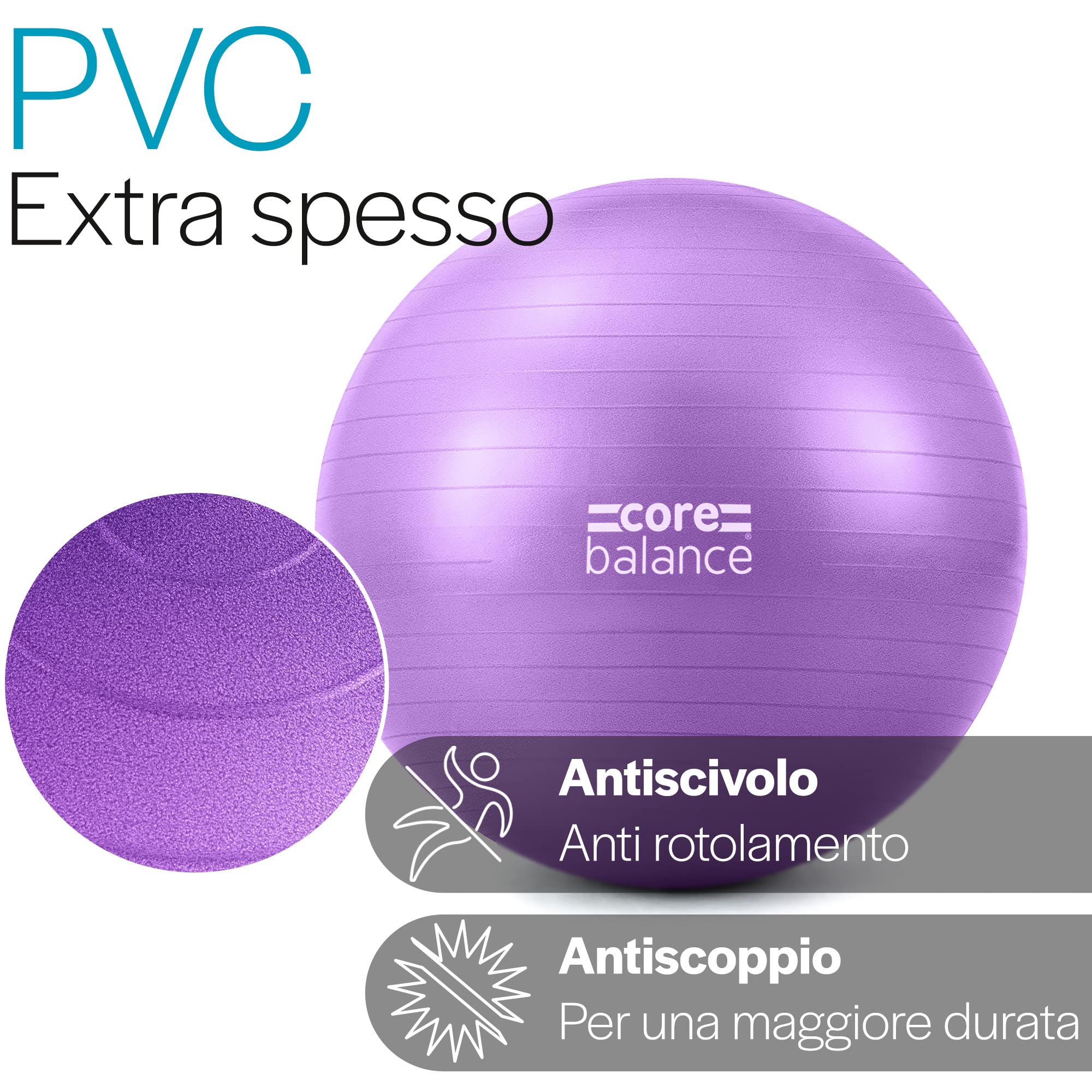 Core Balance Palla da Ginnastica per Gravidanza – Palla da Ginnastica Grande e antiscoppio per Ginnastica in Gravidanza – Fitball con Pompa ad Aria (Viola)