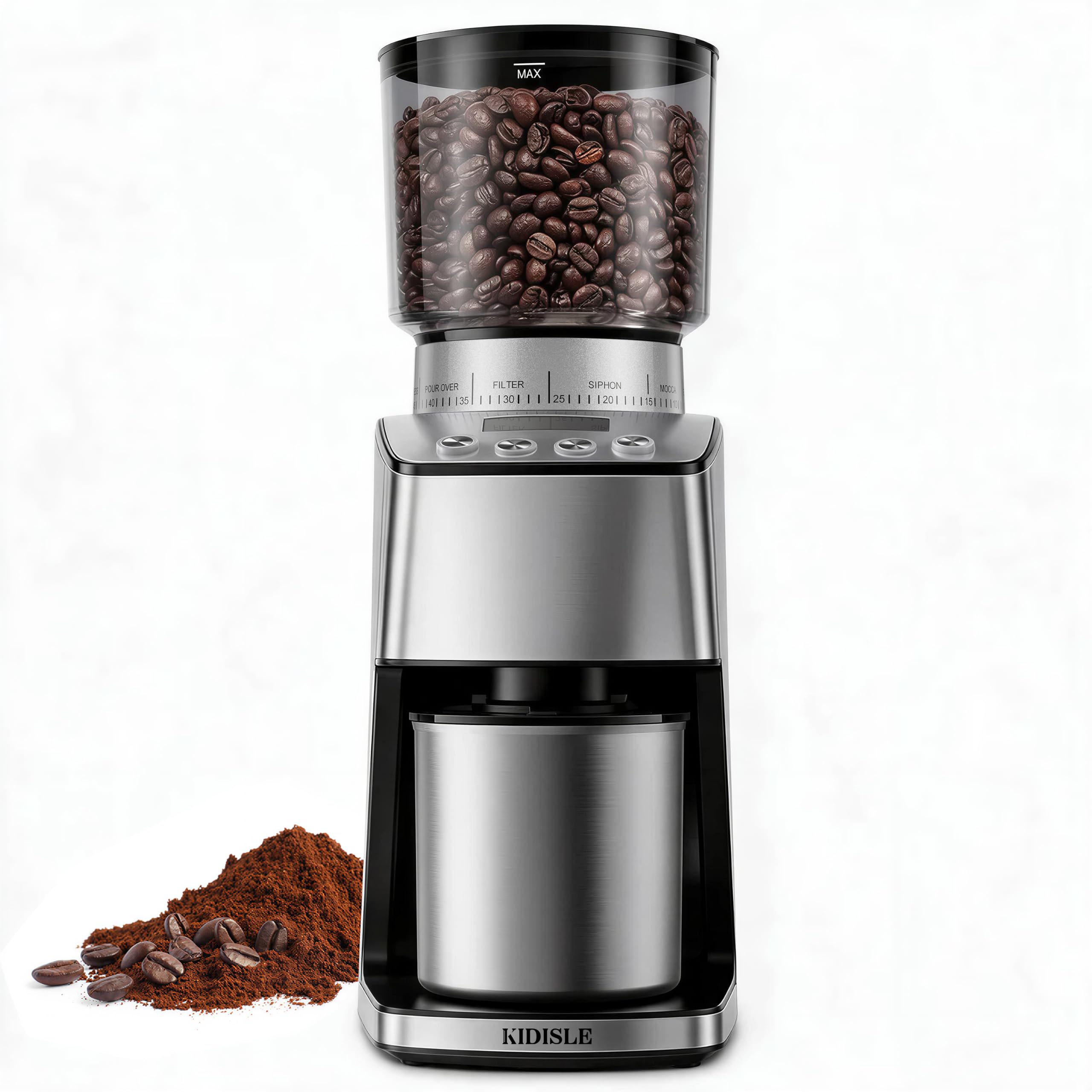 Conical Burr Coffee Grinder Electric, 51 Settings, Stainless Steel