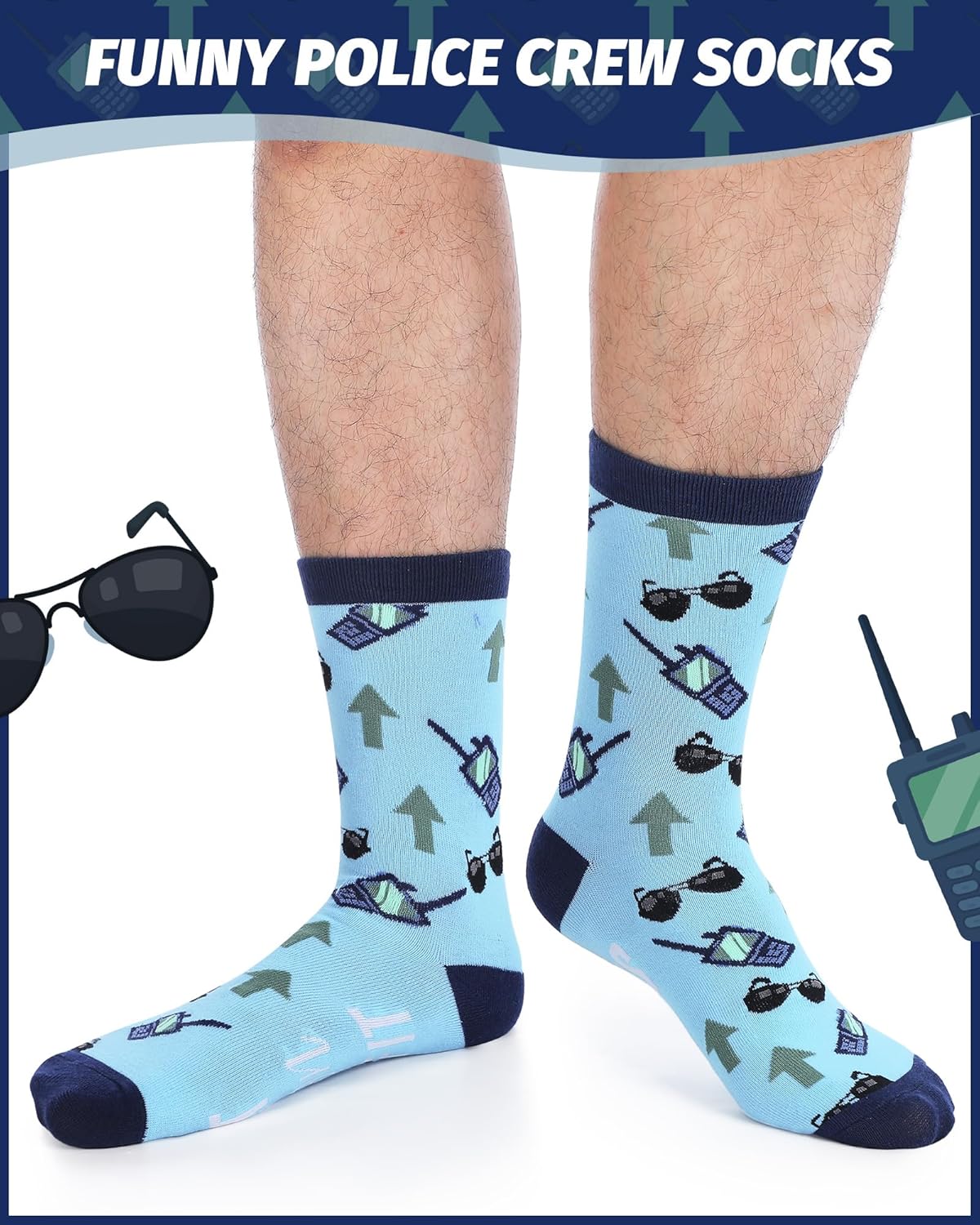 Shihanee 6 Pairs Police Officer Socks for Men Novelty Cop Cotton Crew Socks Birthday Valentines Police Gifts for Husband Boyfriend Dad Law School Academy Law Enforcement Attorney Gifts - Image 7