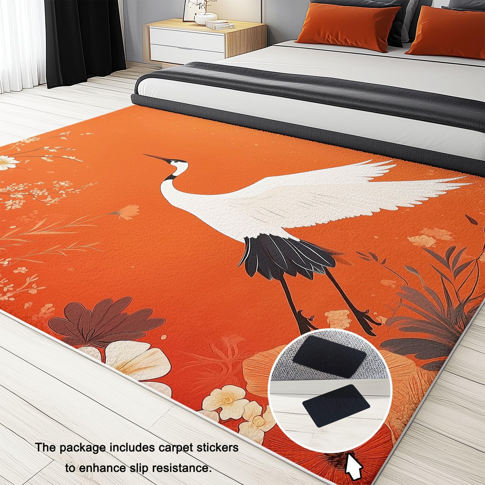 Dywan do salonu z krótkim włosiem Ptaki Prosty i elegancki zmywalny design, dywaniki antypoślizgowe w różnych rozmiarach, dywaniki do salonu sypialni 120 x 180 cm, pomarańczowy biały