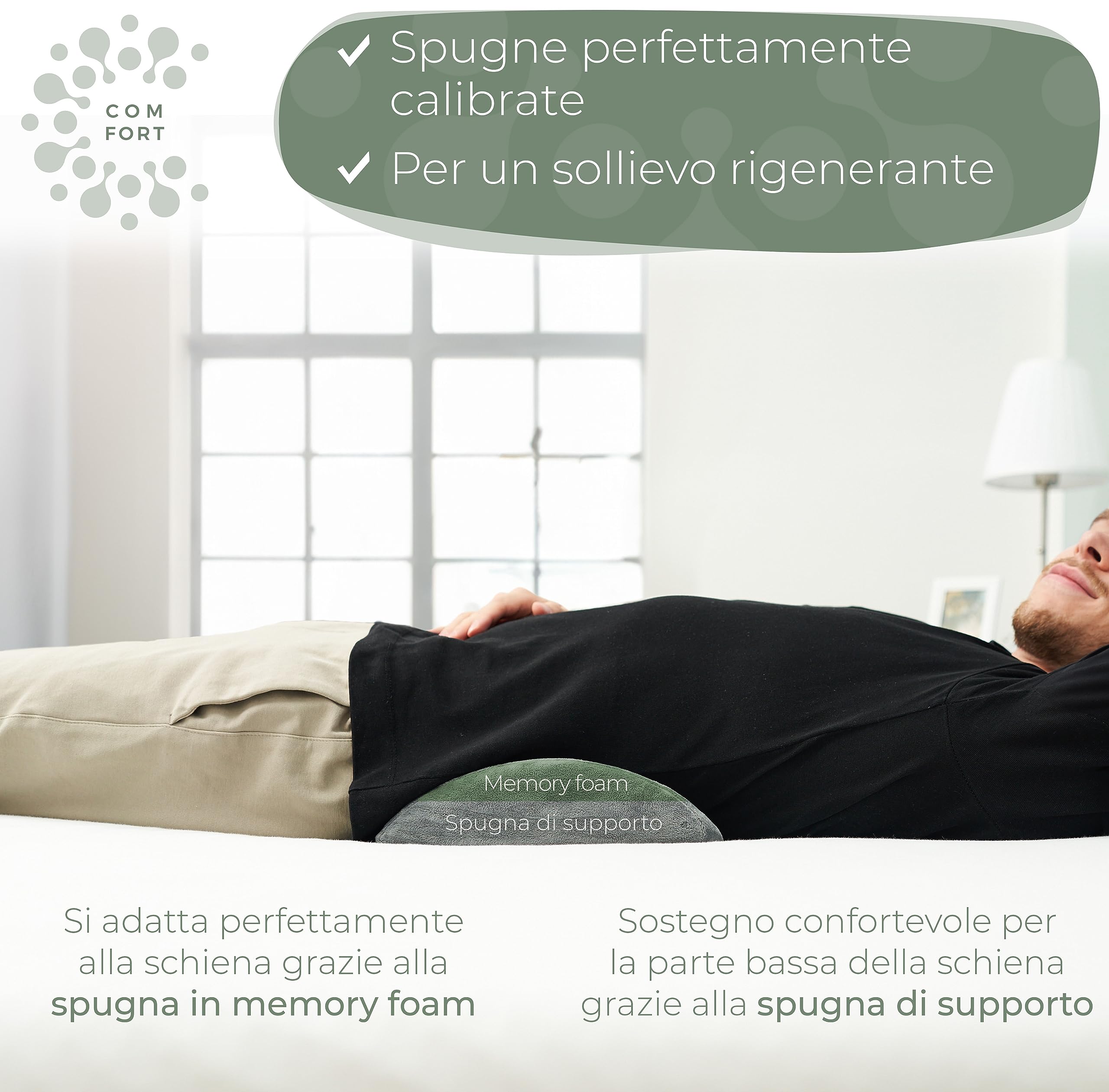 WELL B4 Cuscino Lombare ergonomico, supporto lombare per letto e divano per sostenere la schiena bassa da sdraiati, cuscino supporto lombare per lordosi, Lumbar support pillow, cuscino schienale