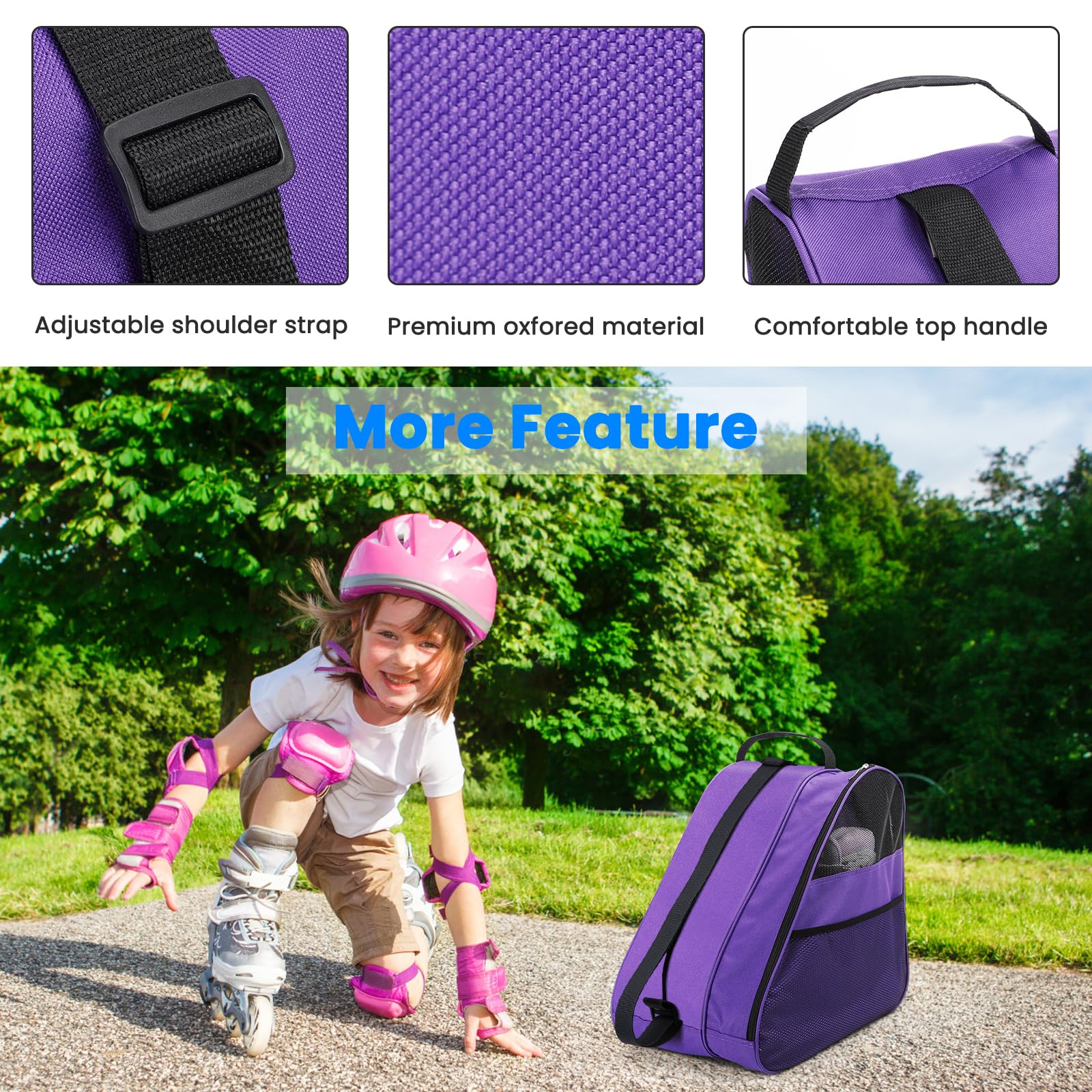 ghiaccio/linea/rullo, borsa per pattini a rotelle a spalla e con manico superiore in Oxford per adulti e bambini (Viola)