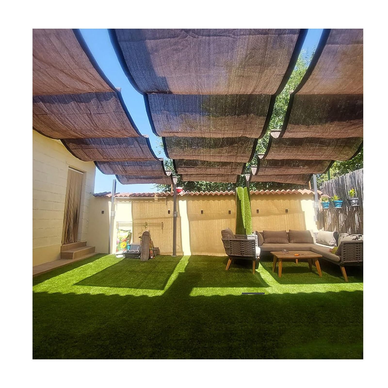Voile d'ombrage ondulée en U rétractable pour pergola de terrasse 2.6x4m