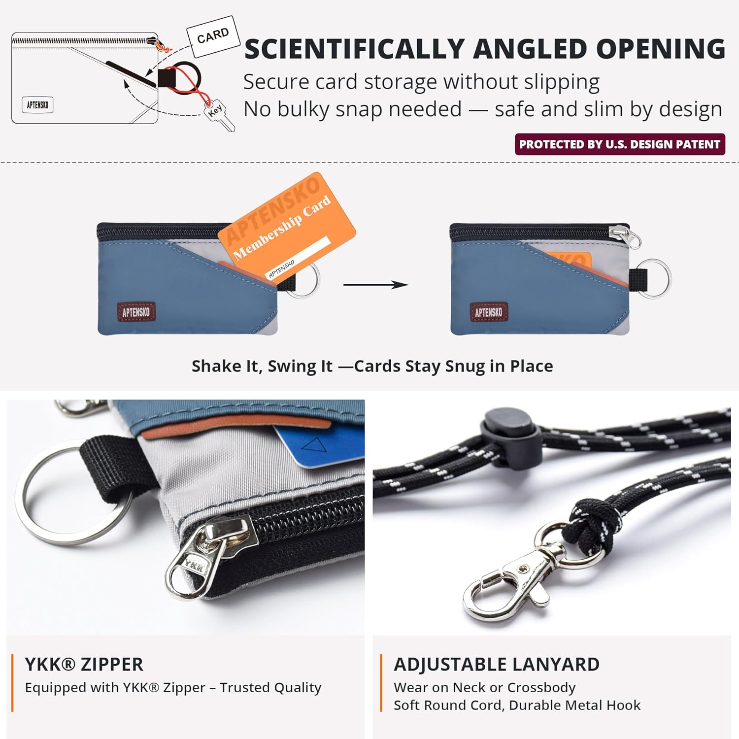 RFID Blocking Travel Wallet with Adjustable Lanyard, Small Nylon Zipper Pouch and Badge Holder for ID, Credit Cards, Cash, Keys, Commuters (SlateBlue+Grey) - Image 5