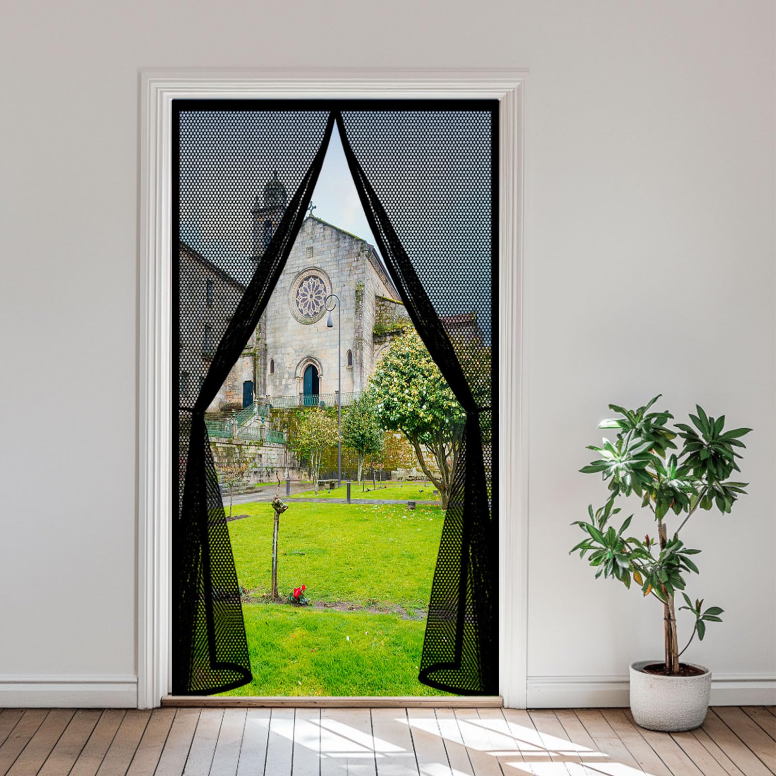 Magnetic Screen Door 92 x 265 cm Powerful Magnets and Full Frame Magic Tape Heavy Duty Bug Mesh Curtain Hands Free No Drill Installation for Patio Bedroom Sliding Kitchen, Black