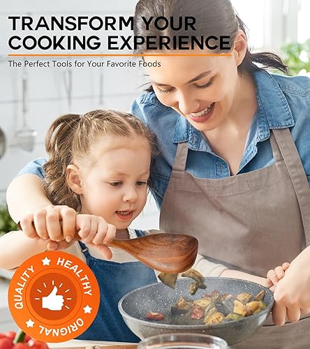 Miniatura 7 de Cucharas de madera para cocinar, cuchara de esquina de madera de teca natural de alta calidad, cucharas de madera grandes de buen agarre y espátula