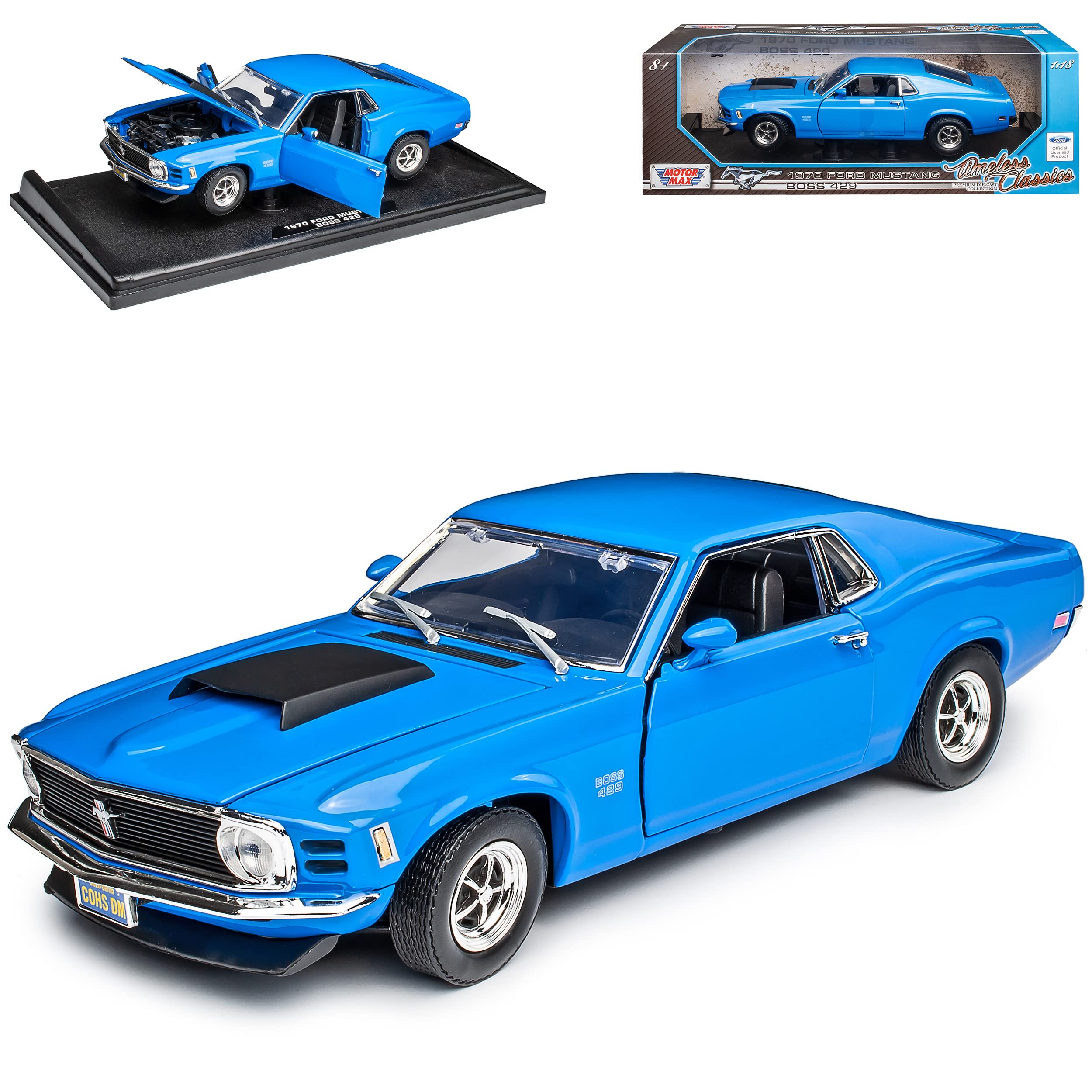 Motormax Ford Mustang Boss 429 Coupe Blau Typ I 3. Generation 1969-1970 1/18 Modell Auto