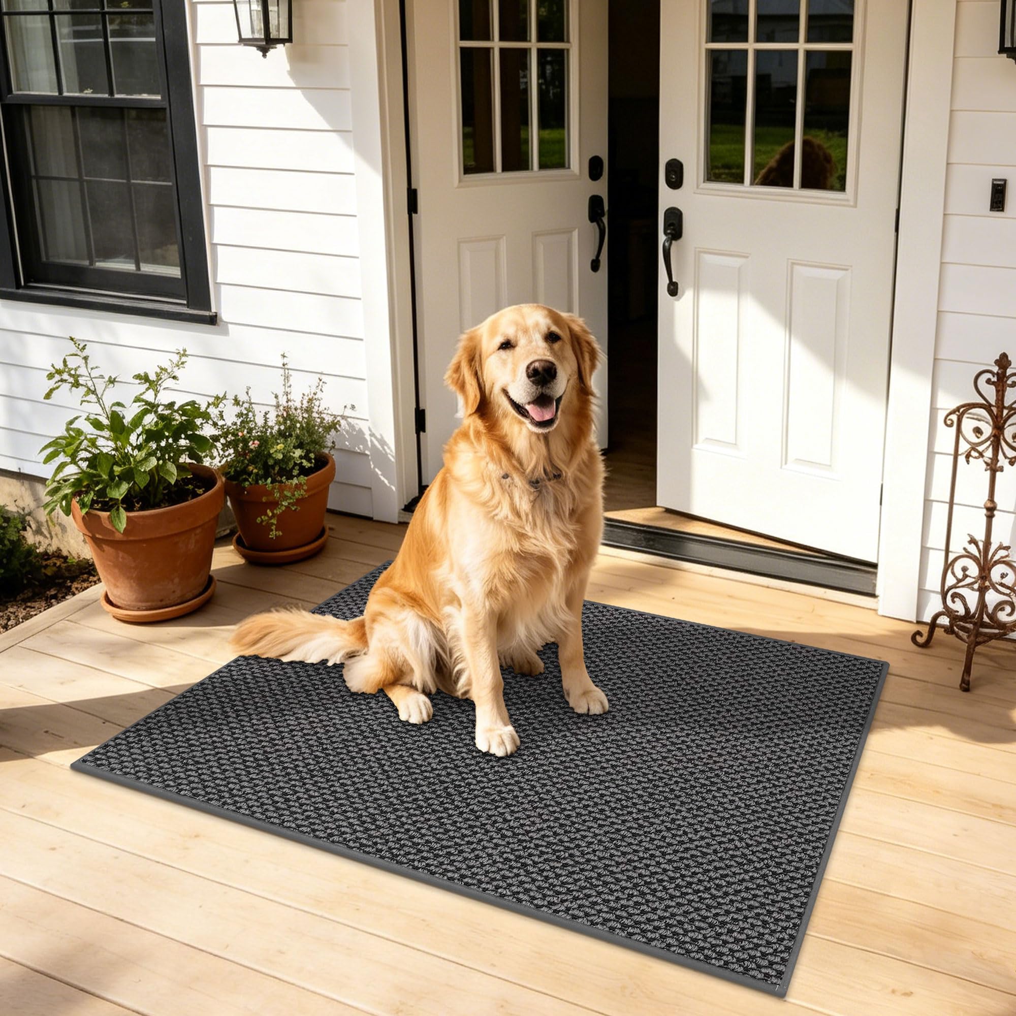 JSEI Fußmatte Innen 80 x 120 cm, Schmutzfangmatte rutschfest waschbar, Türmatte für Haustür Flur Eingang – Flacher Fußabtreter, Sauberlaufmatte für Küche & Wohnbereich, Dunkelgrau