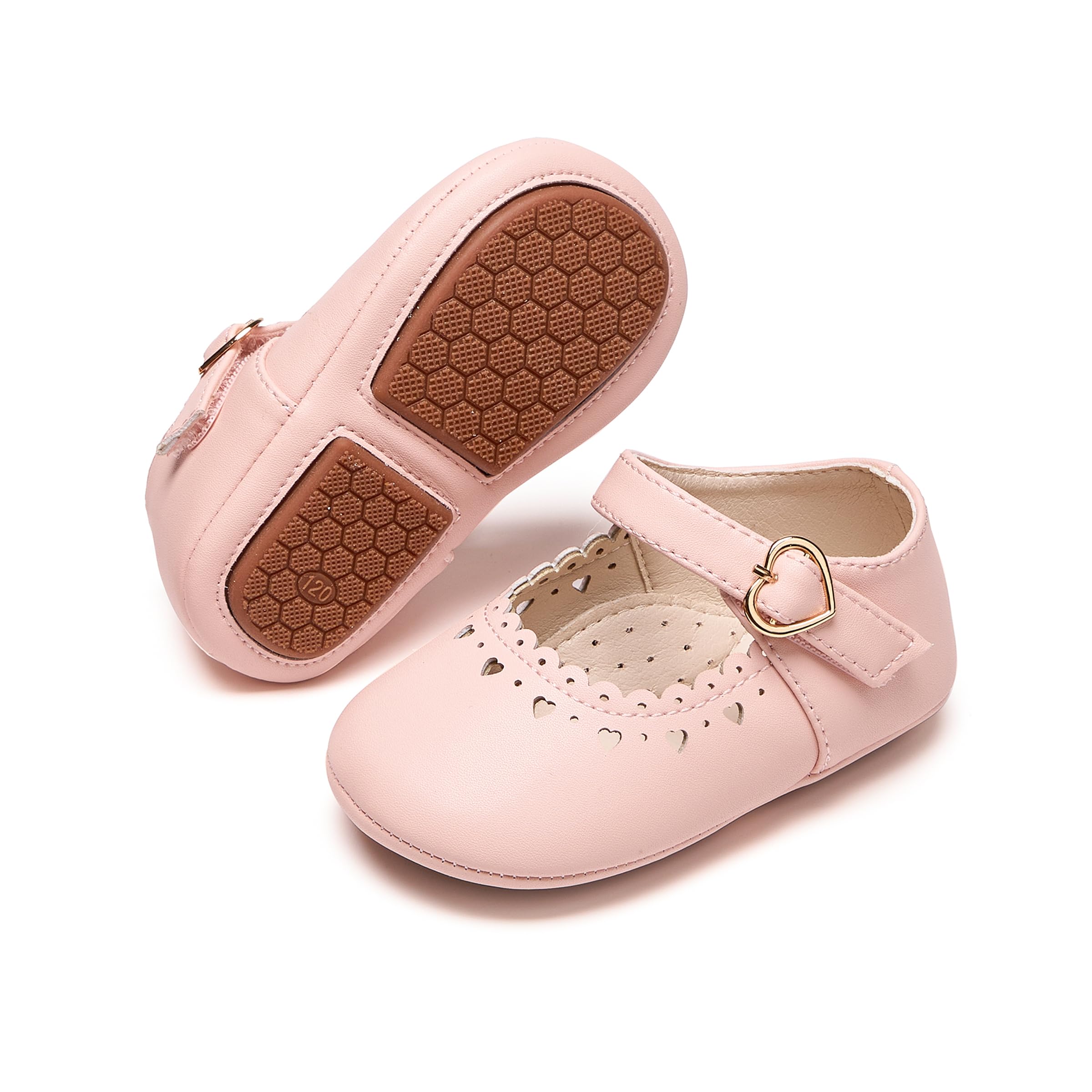 PHIRAMIN Baby Girls Mary Jane Flats - Infant Newborn Walking Shoes Soft Rubber Sole Princess Wedding