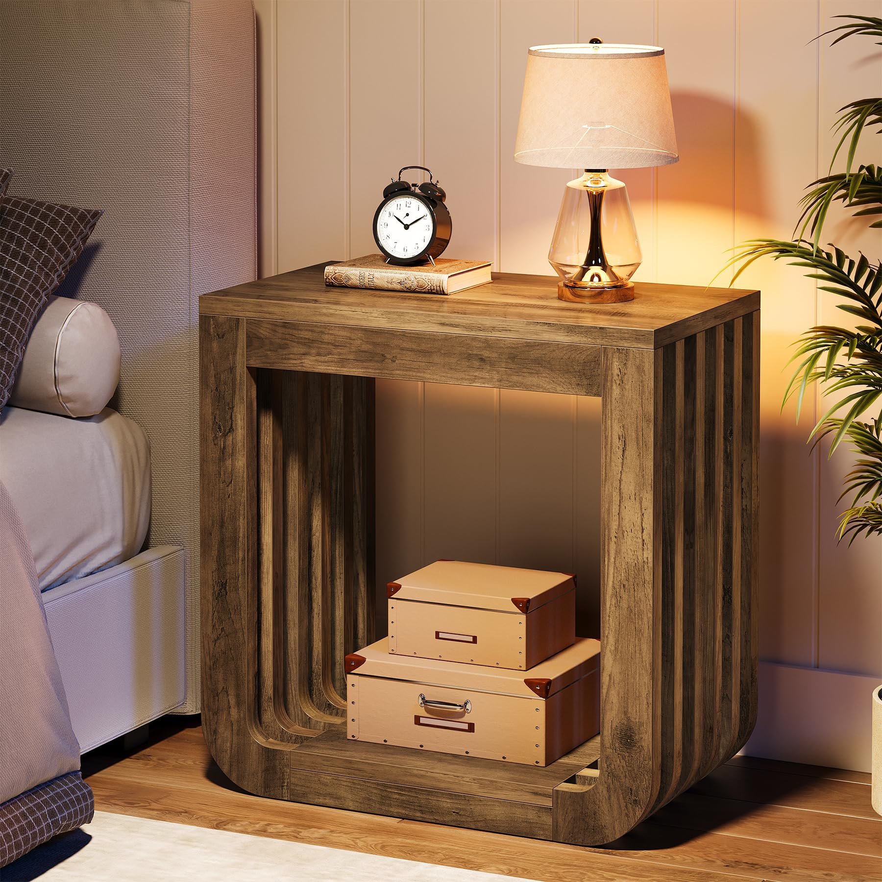 Tribesigns Side Table, Farmhouse Narrow End Table with Slatted Open Frame, Wooden Rustic Accent Sofa Side Table, Small Nightstand for Living Room Bedroom Small Spaces, Brown