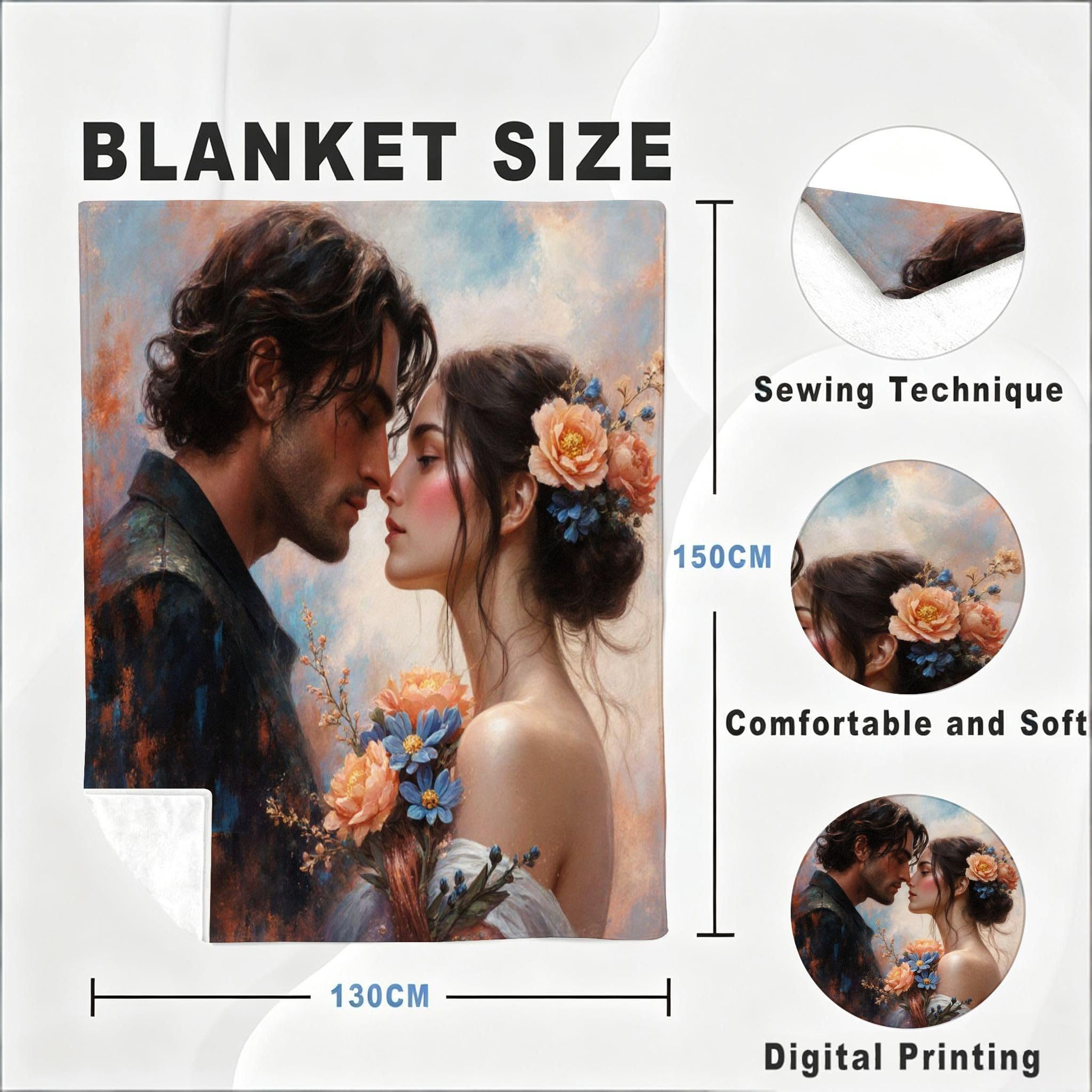 Manta Franela Sherpa 3D Pareja Florida 240x260cm para Cama 180-A375