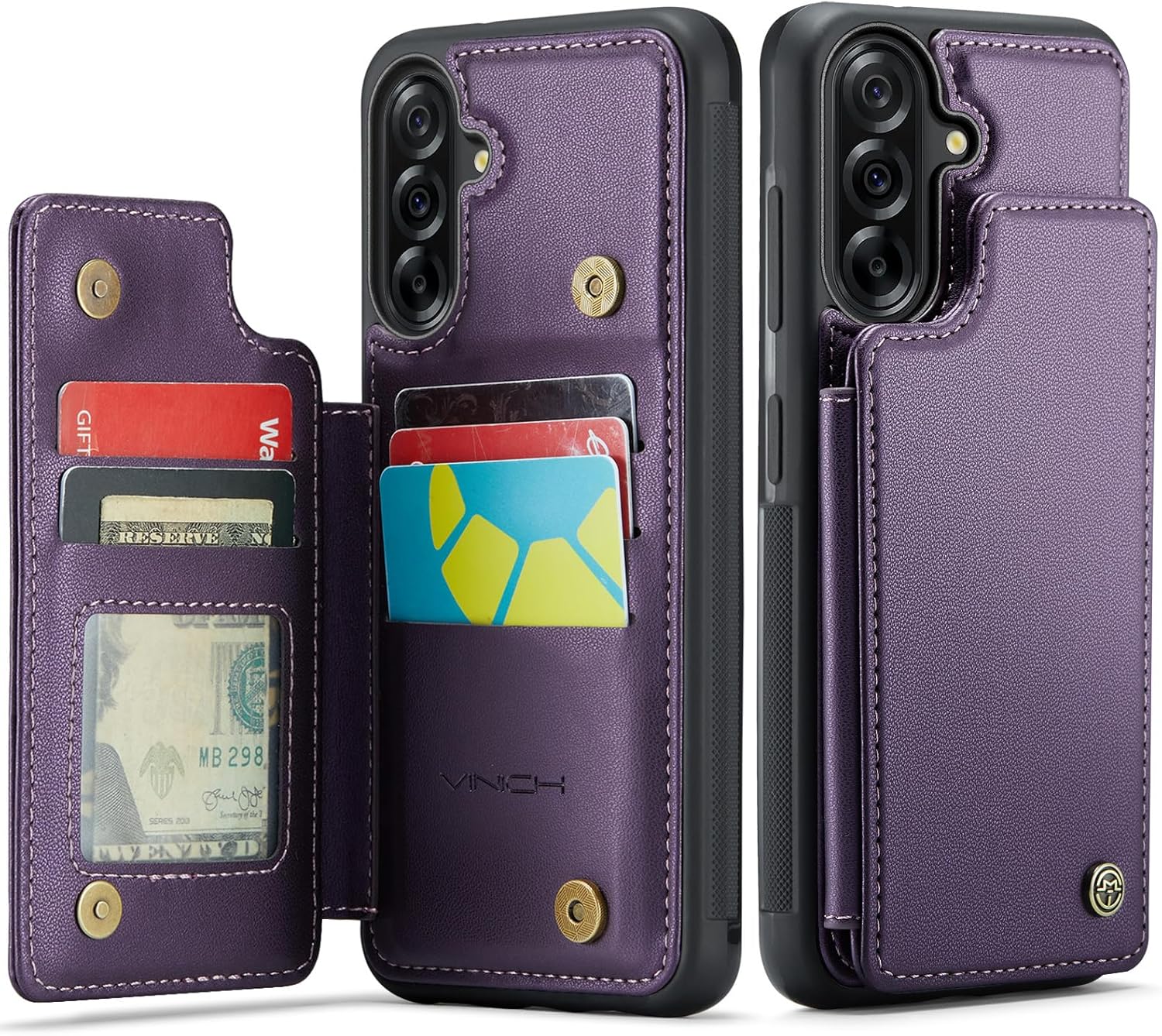 Vinich for Samsung Galaxy A36 Wallet Case with Card Holder, RFID Blocking Credit Slots Kickstand Shockproof Phone Cover for Women Men, Purple
