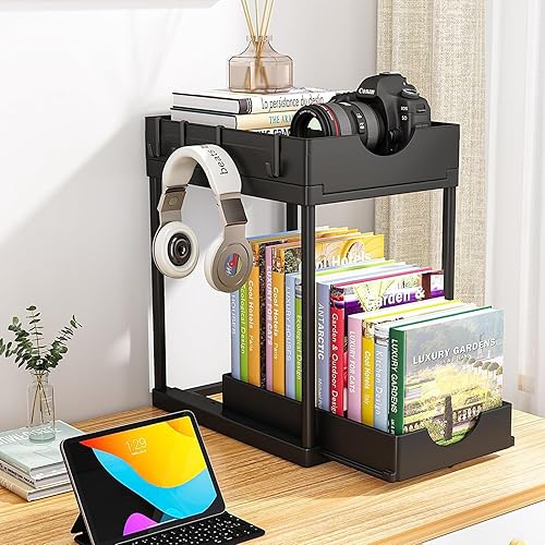 Miniatura 3 de Organizador de baño para debajo del fregadero, organizador de 2 niveles para debajo del fregadero Kicthen con ganchos, taza colgante, divisores,