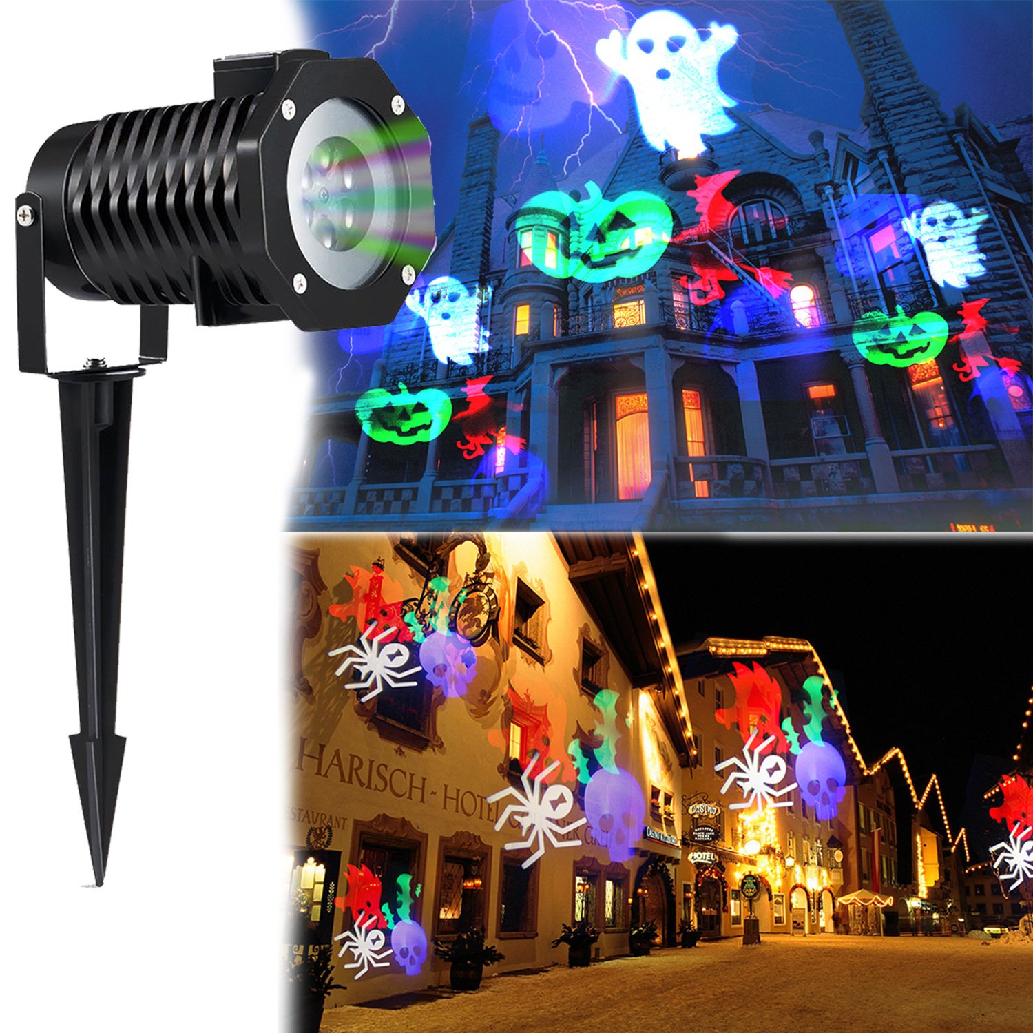 NOVOUP Holiday Garden Projector LED Light,Waterproof Landscape Projection Light with 10 Slides for Various Festivals,Auto Rotating Projection Snowflake Spotlight
