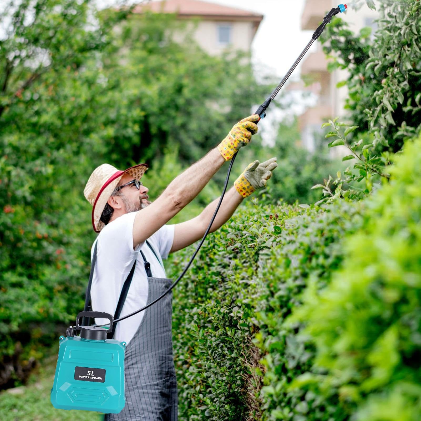 Spruzzatore alimentato a batteria - pressione da giardino, pompa 'acqua da | prato | trigger di ricarica USB, controllo multiplo 'ugello, serbatoio di perdite da 5 litri, a mani libere