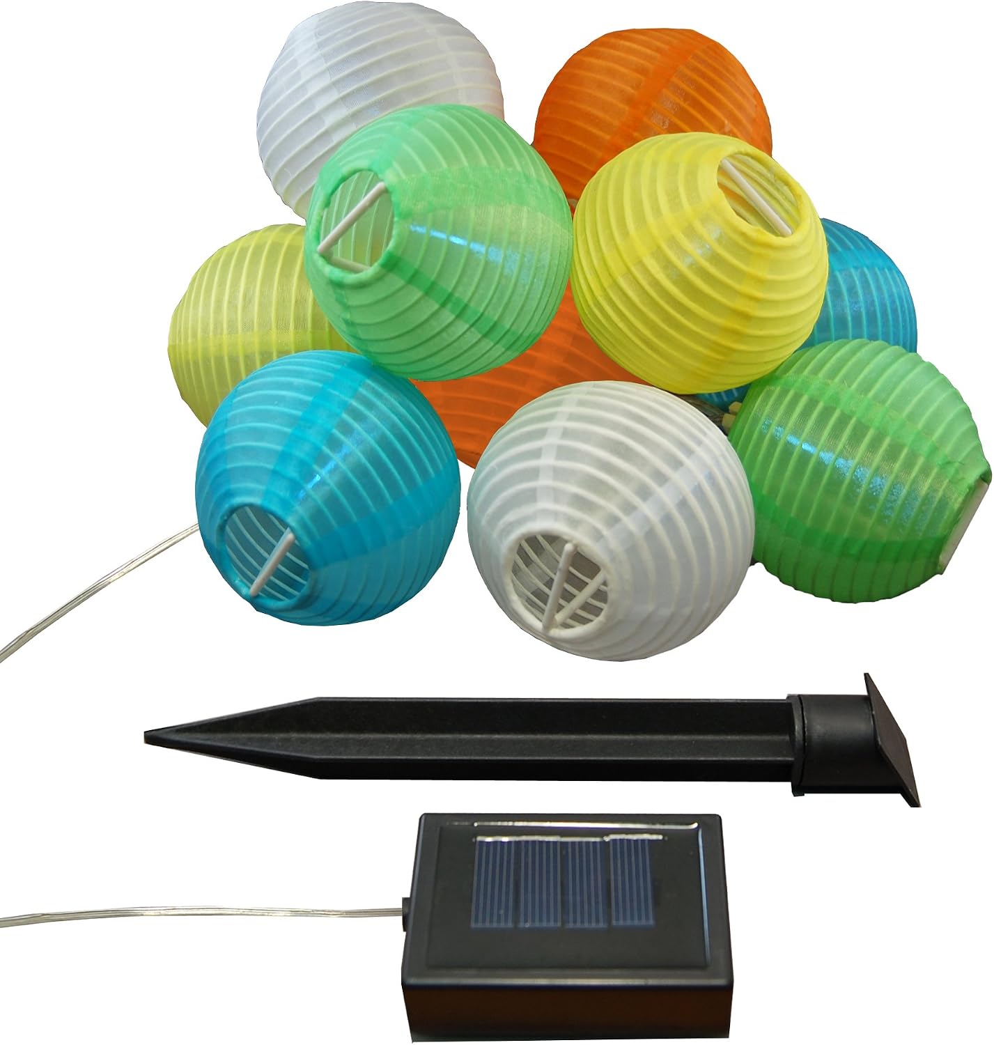 LumaBase Solar Powered String Lights with 10 Nylon Lanterns - Multicolor