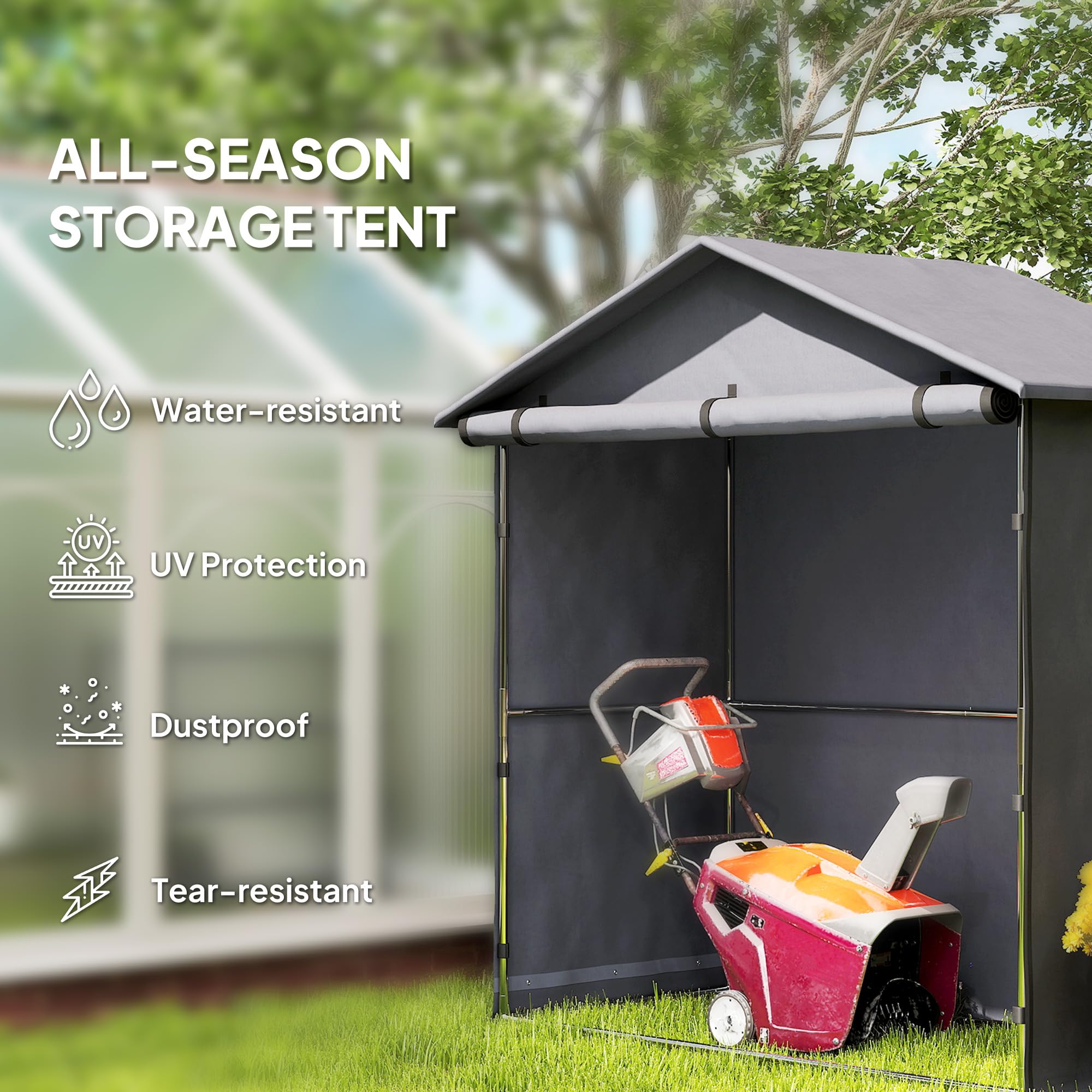Outsunny Tente de Garage 1,1x2 m avec entrée Enroulable, Cordes et piquets, Acier galvanisé et Oxford 420D Tente de Garage extérieure, pour vélos et Outils de Jardin, UV30+, Gris foncé
