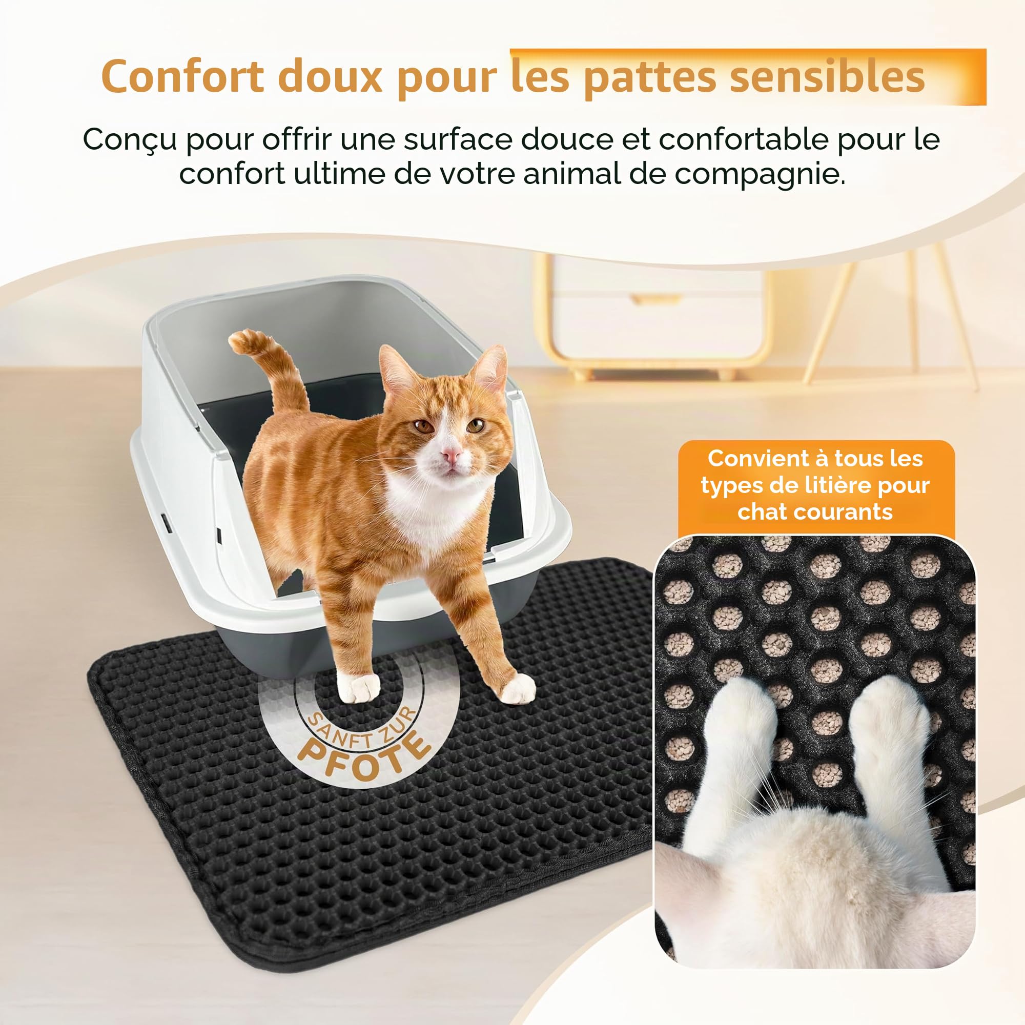 Tapis à litière noir 90x76 – tapis antidérapant pour bac à litière – imperméable & facile à nettoyer