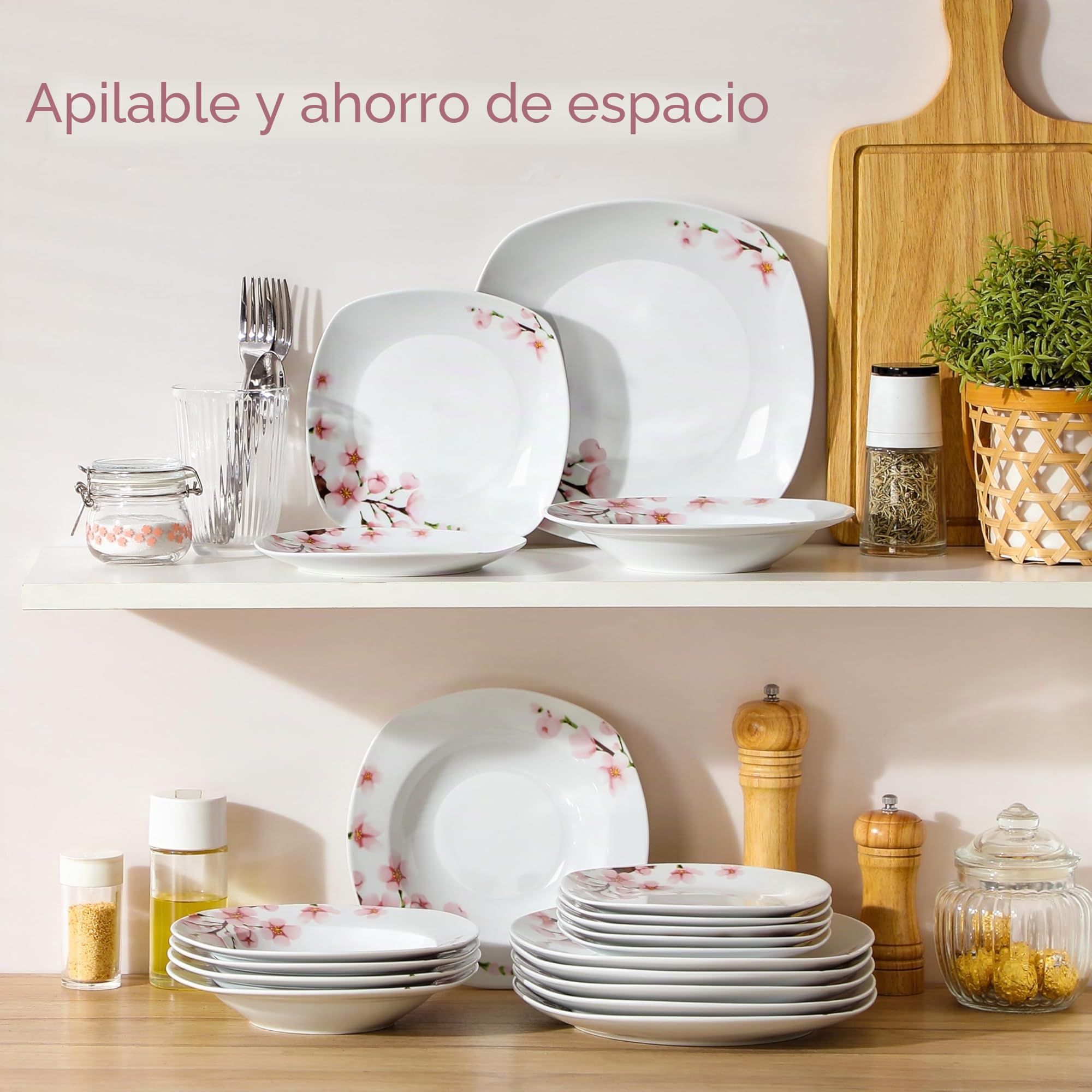 VEWEET Annie - Juego de vajilla para 6 personas (porcelana, 18 piezas, con 6 platos llanos, postre y 6 platos hondos, 6 personas)