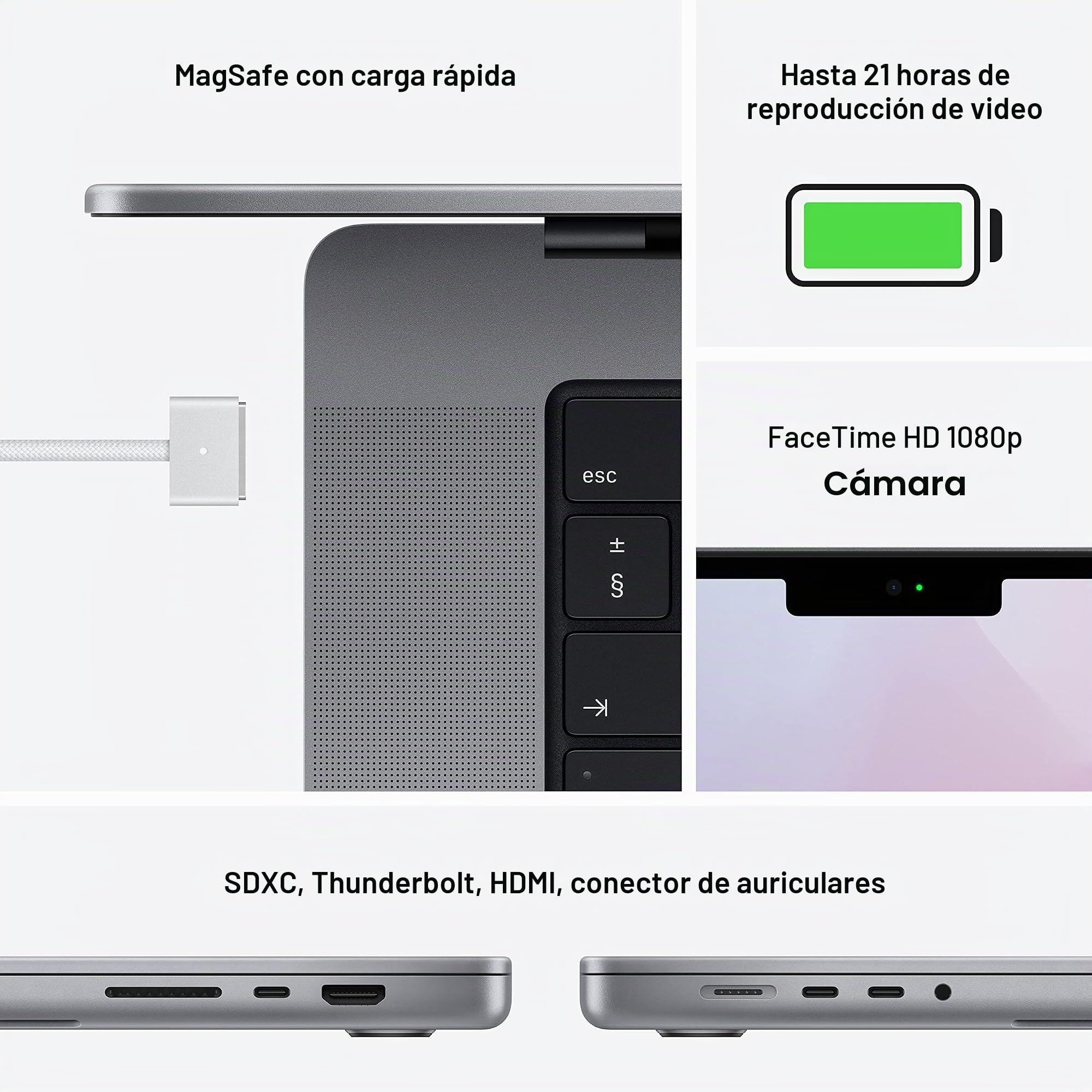 Apple MacBook Pro (16 Pulgadas, Chip Apple M1 Pro con CPU de 10 núcleos y GPU de 16 núcleos, 16 GB RAM, 1 TB SSD) - Gris Espacial