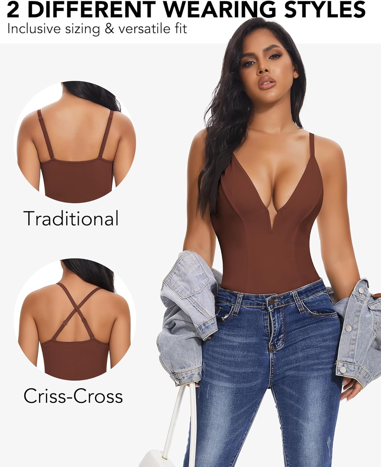 SHAPERIN Bodysuit for Women Shapewear Tummy Control Deep V Neck Plunge Sleeveless Backless Thong Body Suit Tank Top - Image 5