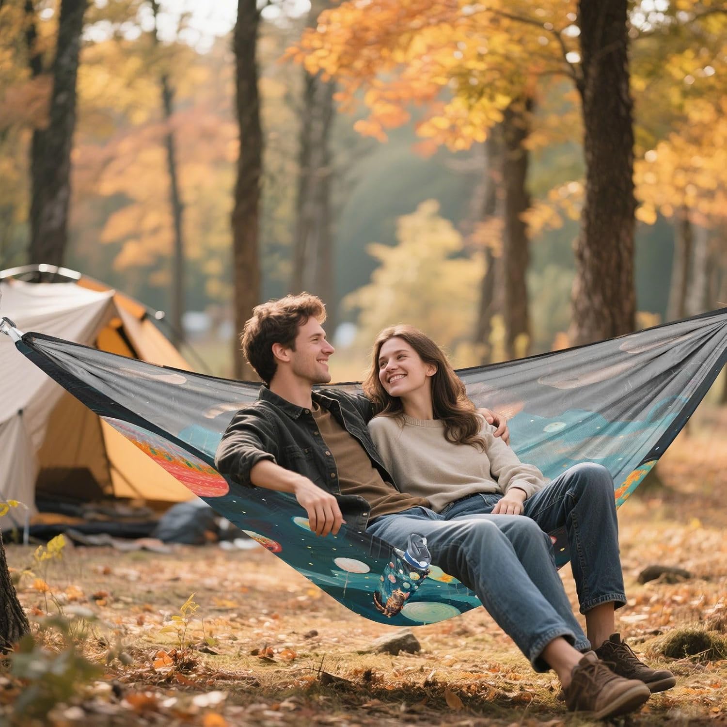 ALAZA Cat Kitten Starry Sky Camping Hammocks Single or 2 Person 500 lbs Portable Parachute Travel Hammock w/Tree Straps for Hiking Backpacking Indoor Outdoor