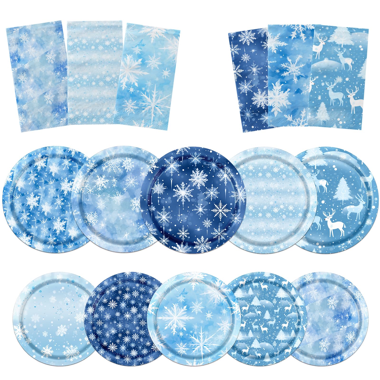 Winter Party Decorations Tableware, 60Pcs snowflake party decorations includes Snowflake Plates and Napkins, Snowflake Winter Wonderland Plates and Napkins for Winter Holiday Christmas Decorations