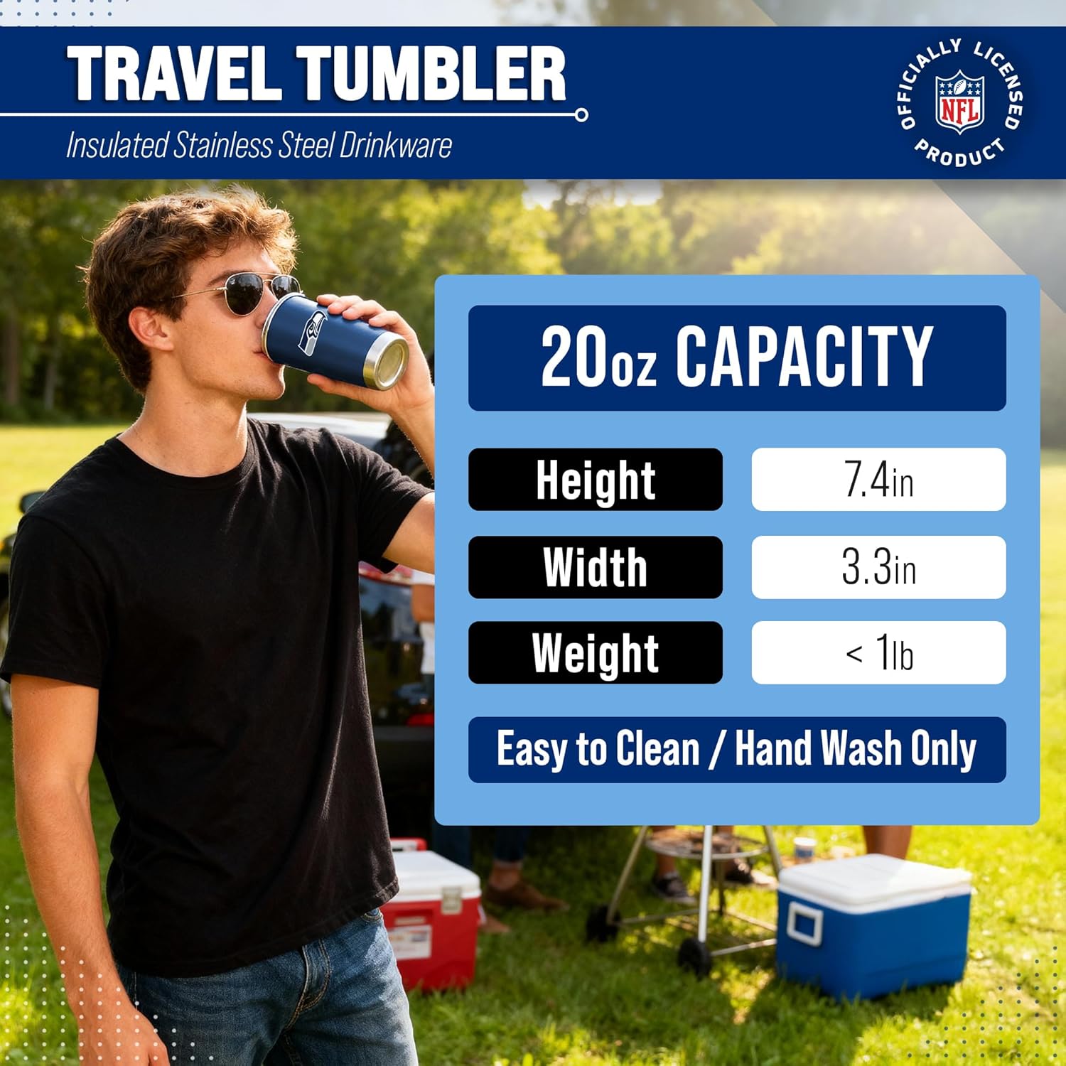 Team Fan Apparel NFL 20oz Gameday Stainless Steel Tumbler, Insulated For Hot & Cold, Slider Lid, On-The-Go Travel, Officially Licensed (Seattle Seahawks - Navy) - Image 6