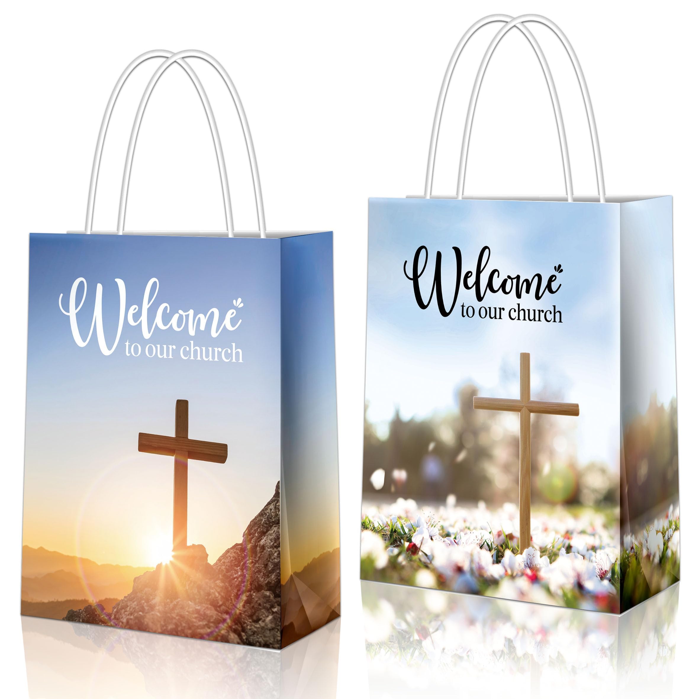 YHNTGB 16Pcs Church Welcome Bags with Handles Religious Gift Handbag for Guest Baptism Bulk Hotel Birthday Theme Party Supplies 5.9 X 3.15 X 8.27inch