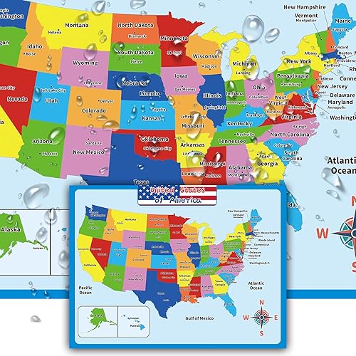 Miniatura 3 de Estados Unidos Estados Unidos Mapa de pared Capitales estatales Ciudades Límites estatales e internacionales Ríos principales Lagos Cronología