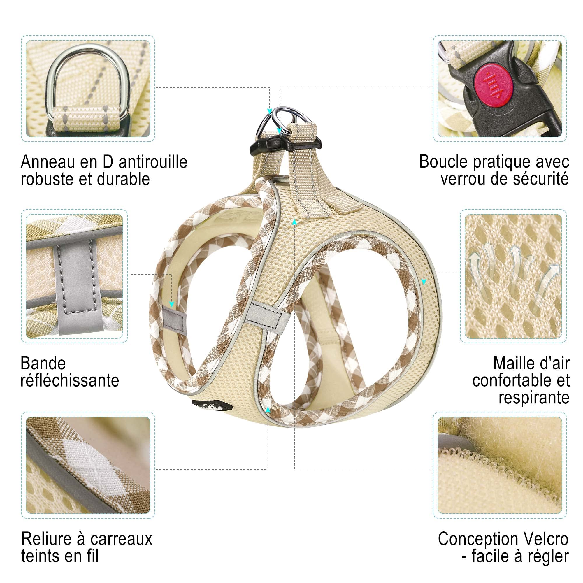 haapaw Ensemble Harnais et Laisse pour Chien - Harnais réglable et réfléchissant avec Gilet rembourré épais pour Chiens de Taille XS et Moyenne