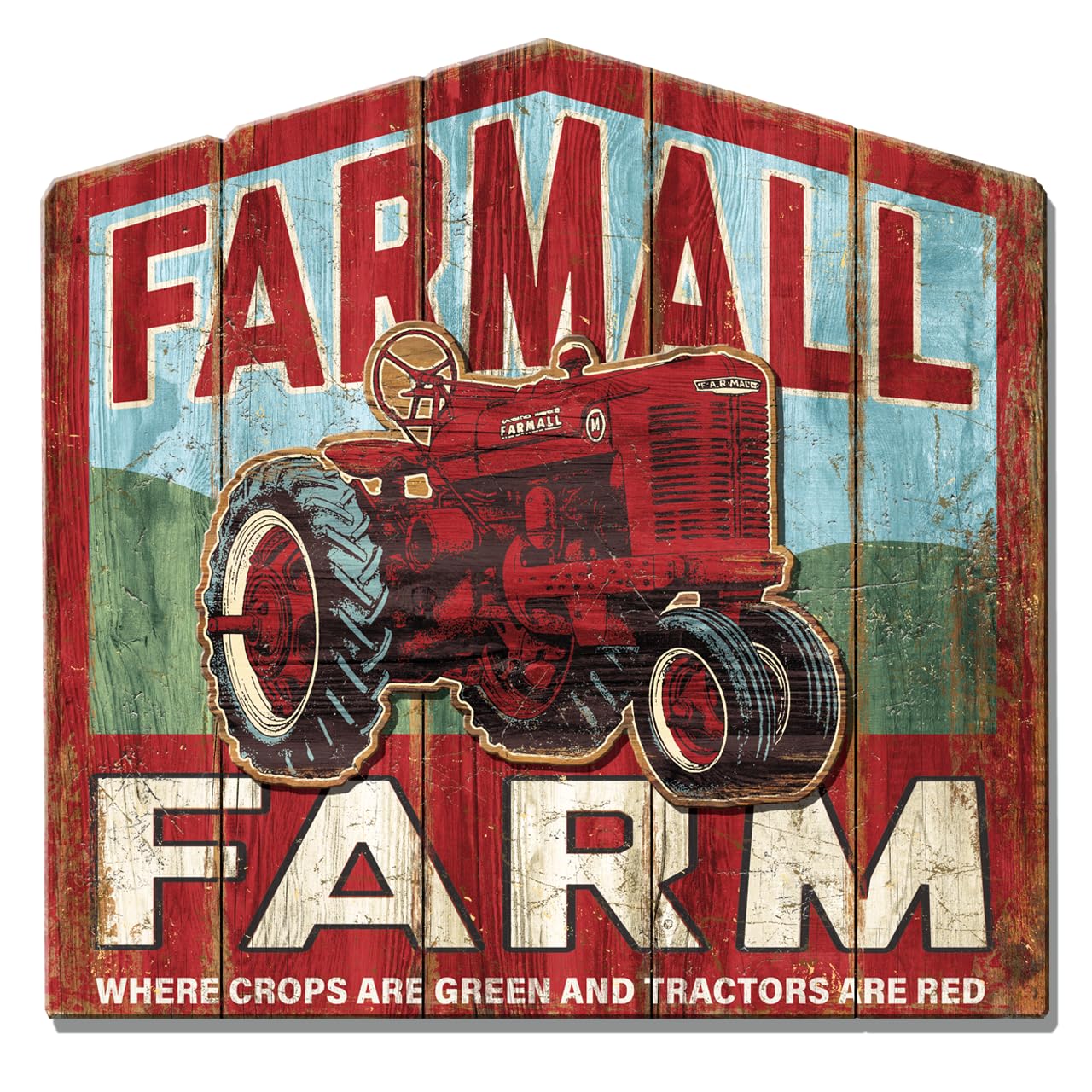 Desperate Enterprises Farmall Farm - Letrero de madera MDF - Señales de tractor - Señales vintage nostálgicos - Fabricado en los Estados Unidos