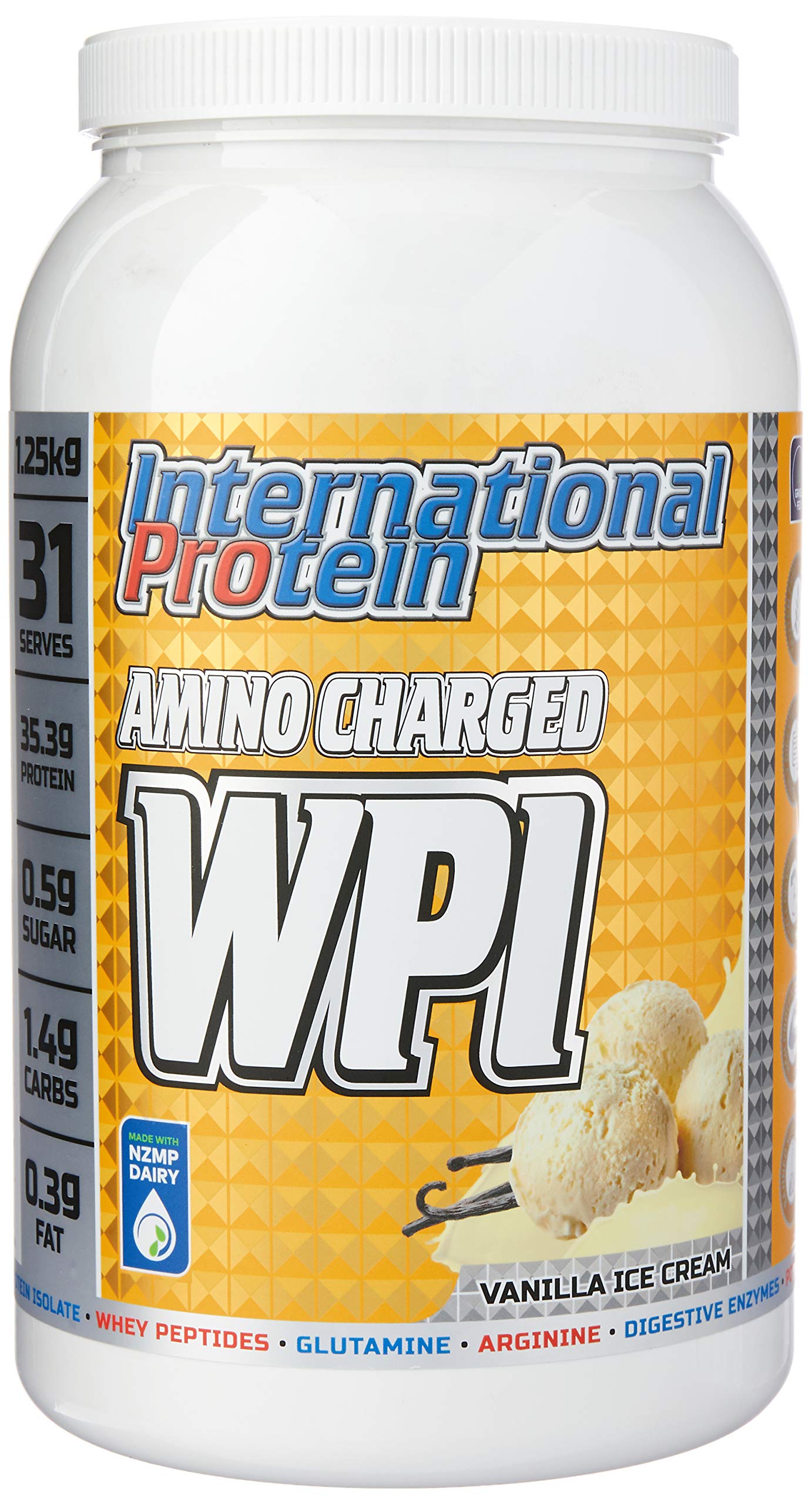 International Protein Amino Charged Vanilla Ice Cream Flavour Whey Protein Isolate Powder 1.25 kg