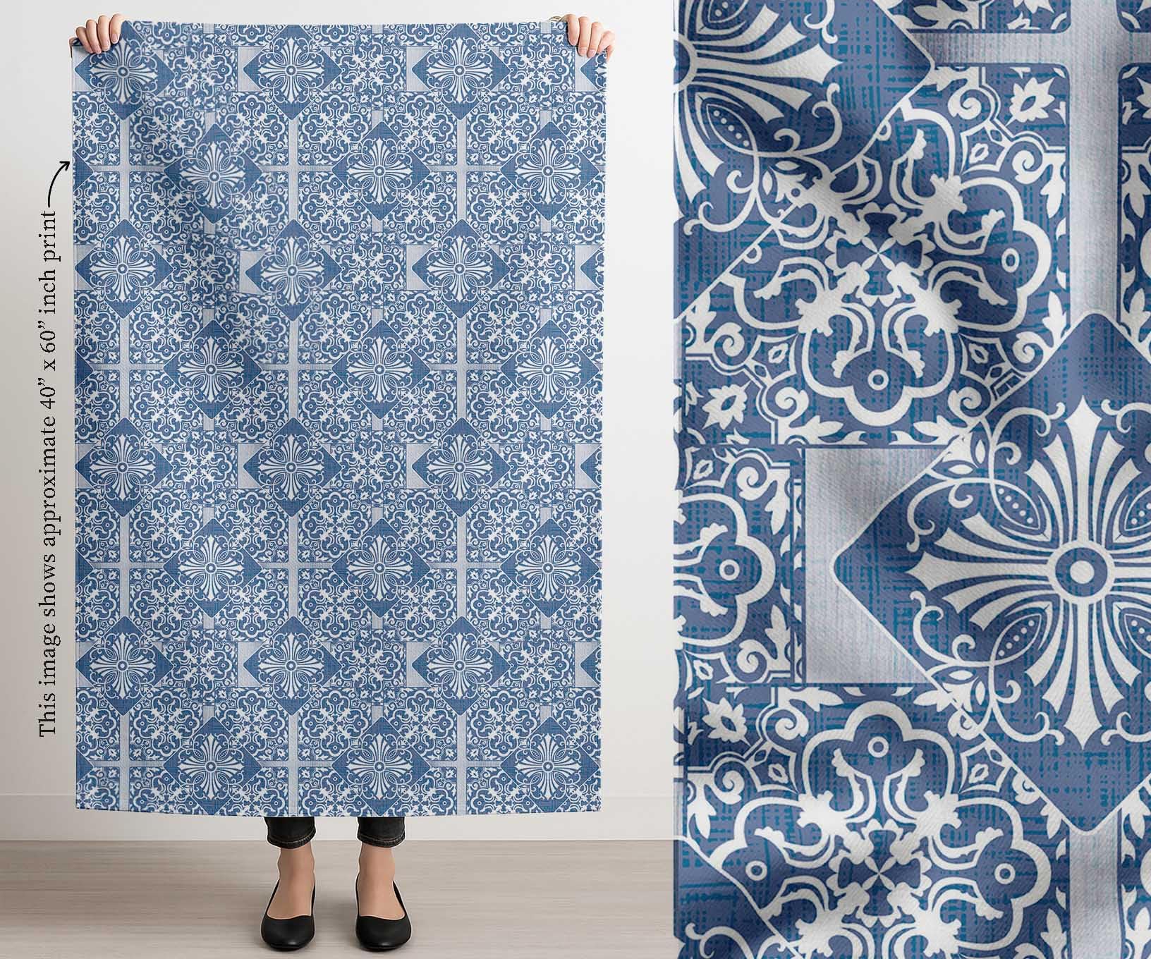 Soimoi Tela de lona de algodón - Patchwork estampado, azul | 142 cm de ancho | Ideal para costura, tapicería, bolsos, decoración del hogar y más