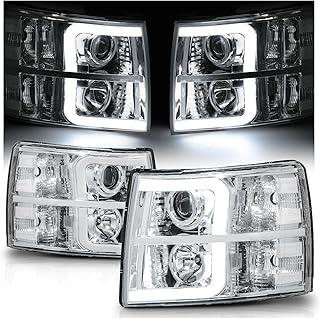 M-AUTO Chrome Projector Headlamp Headlights Assembly with 2 Pair Pre-assembled 6000K LED Bulbs Compatible with 07-13 Chevy Silverado 1500, 07-14 Silverado 2500 3500 & HD Models
