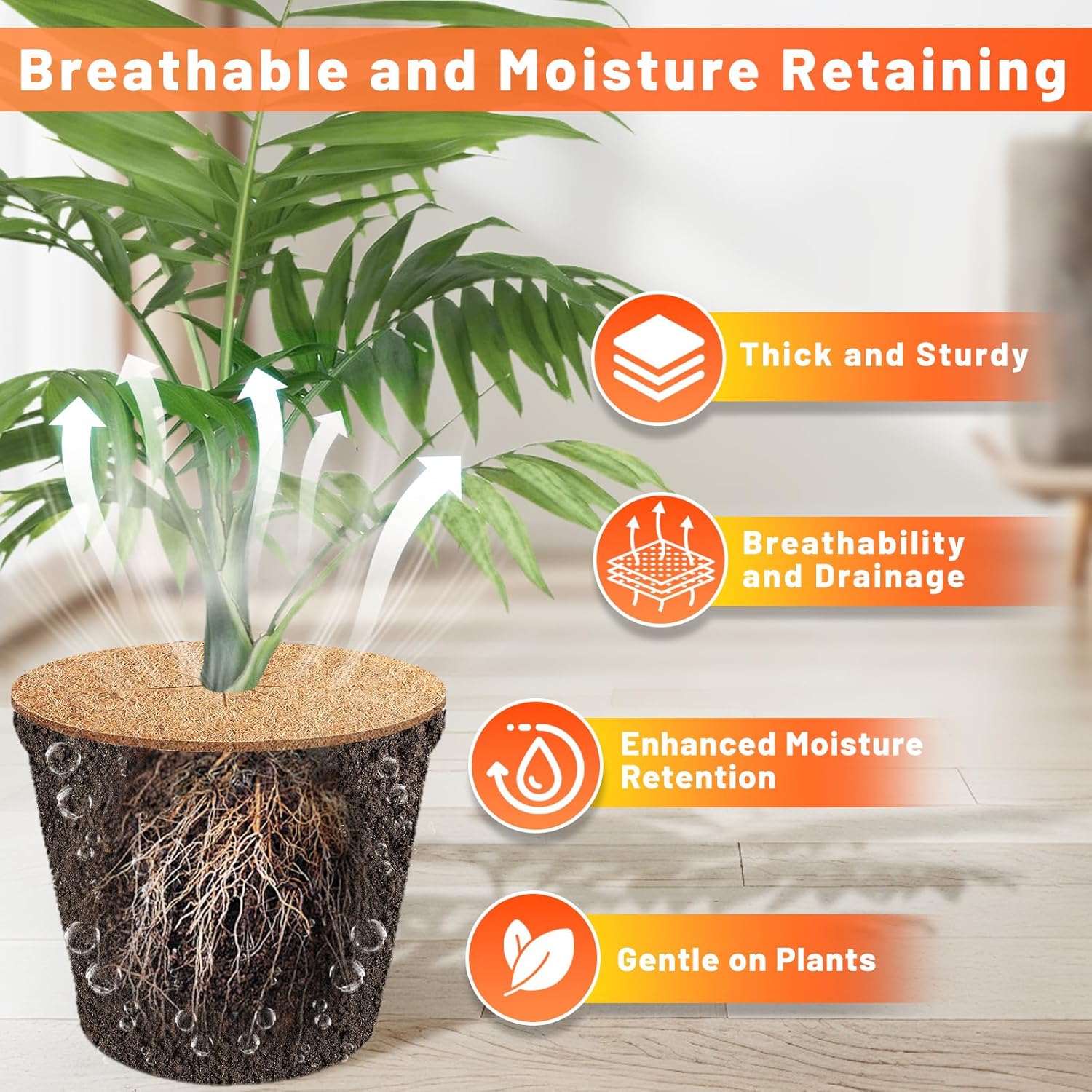 Remiawy Coconut Fiber Tree Ring Mulch Mats, Natural Coco Coir Tree Mulch Ring 24 Inch 4 Pack, Weed Barrier Plant Pot Cover for Soil Protection and Garden Landscaping, Plant Protectors from Cats Indoor