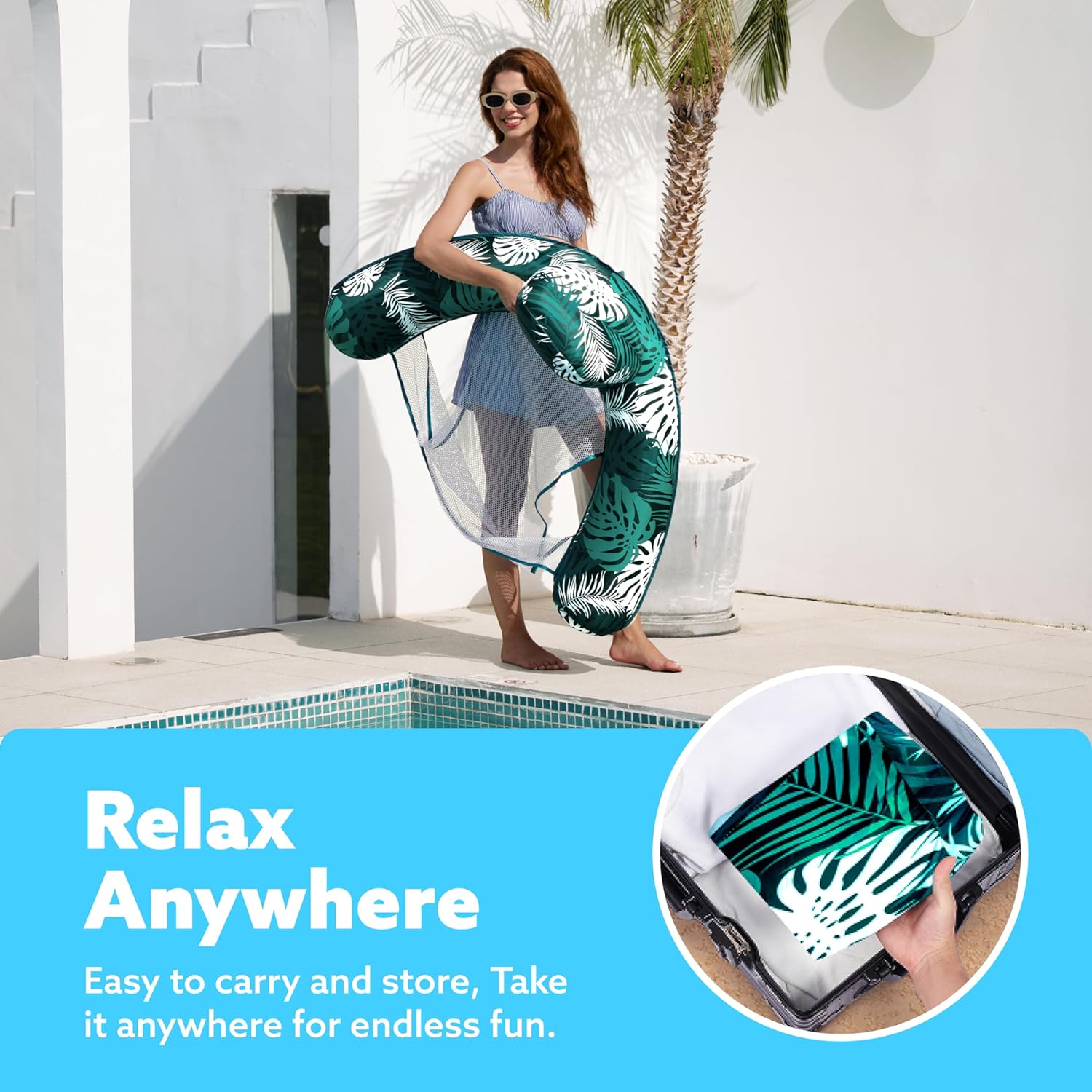 SLOOSH Inflatable Pool Floats Adult,Lounge Chair Adult with Plant Pattern,Floating Water Hammock,Blow up Pool Noodles Rafts for Relaxing Swimming Party Summer Water Beach Lake Fun