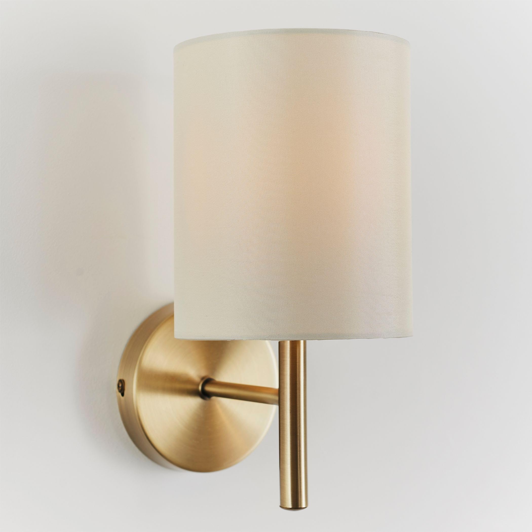 Endon Brio Wall light finished in antique brass and cream faux silk fabric shade (Brio-1WBAB), White - Image 2