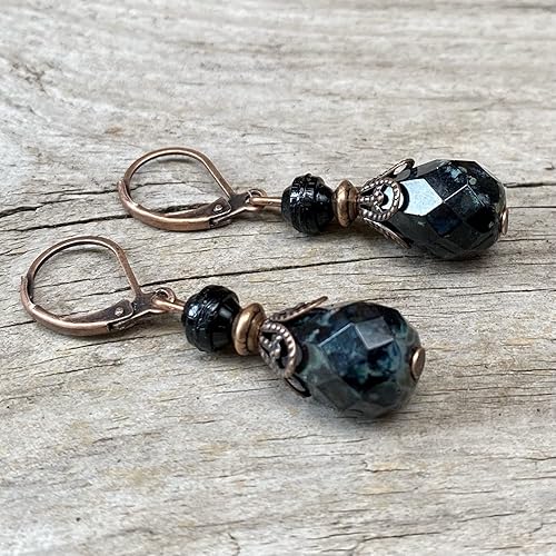 NEU!!! - Vintage Ohrringe mit böhmischen Tropfen Glasperlen - schwarz