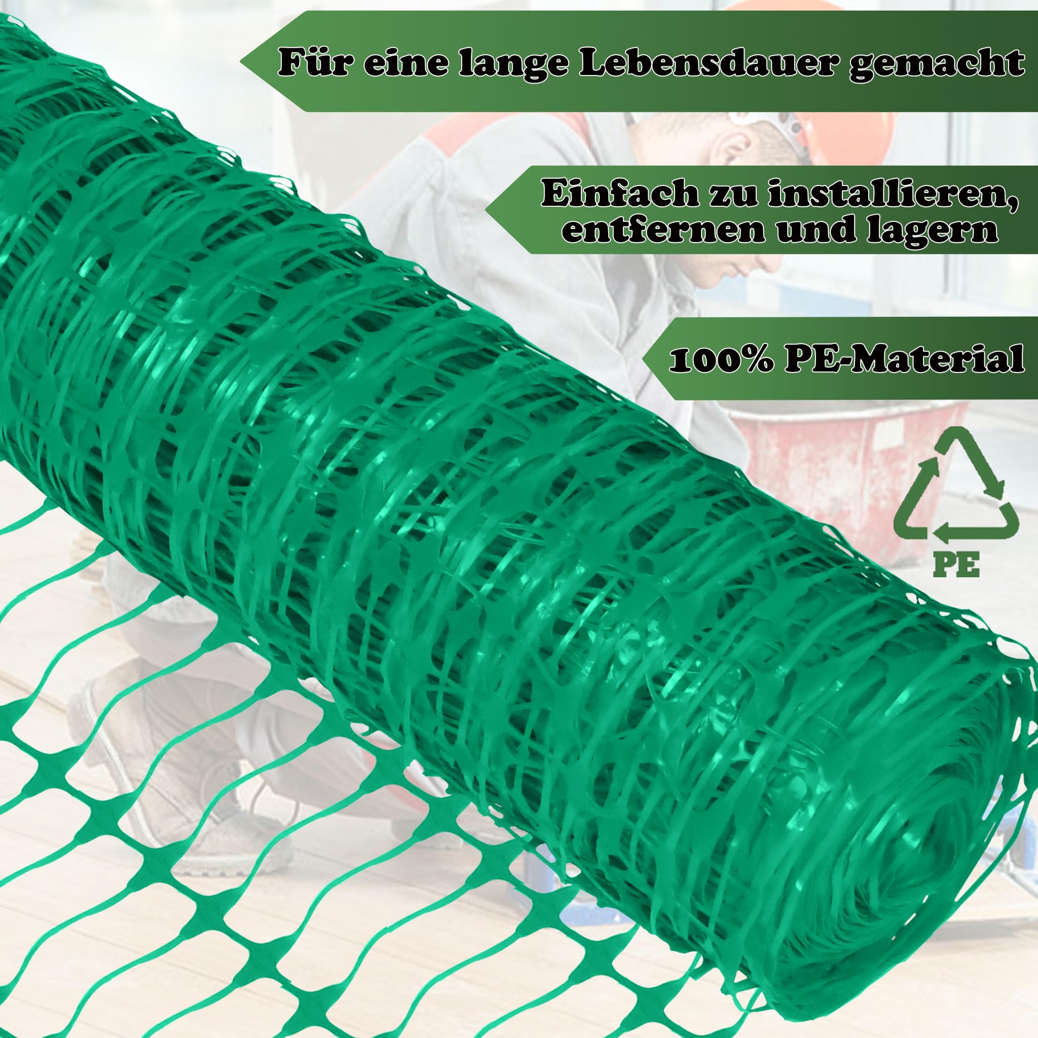 Aufun Begrenzungszaun mobiler Zaun 1m Hoch, 30m Lang, Gartennetz, Grün