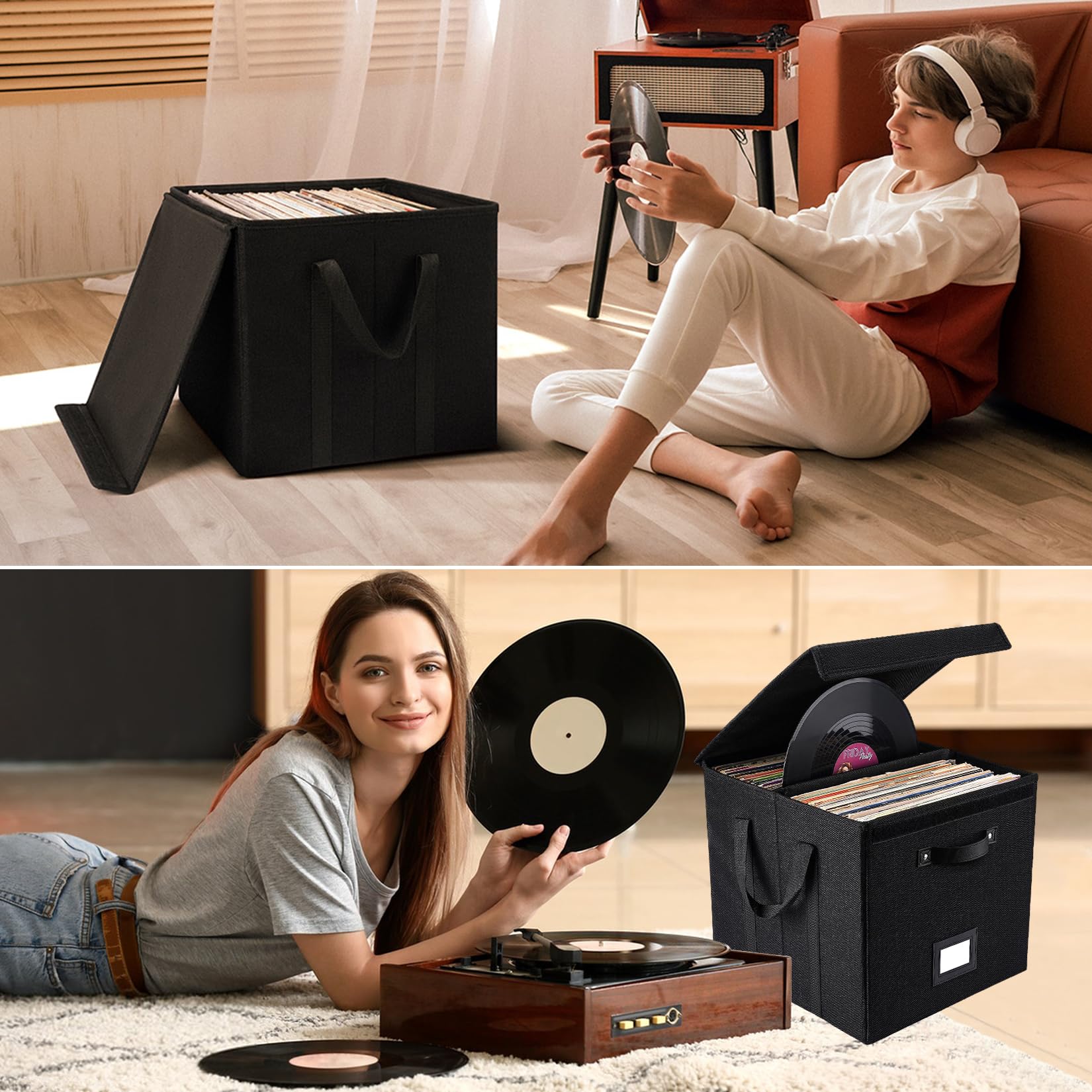 JurciCat 33 × 33Cm Vinyl-Schallplatten Aufbewahrungsbox Faltbare Aufbewahrungsbox Mit Deckel Und Griffenwasserabweisende Albumbox 120 Single Für Die Aufbewahrung Wertvoller Alben Ideal And Sammler Bürobedarf & Schreibwaren