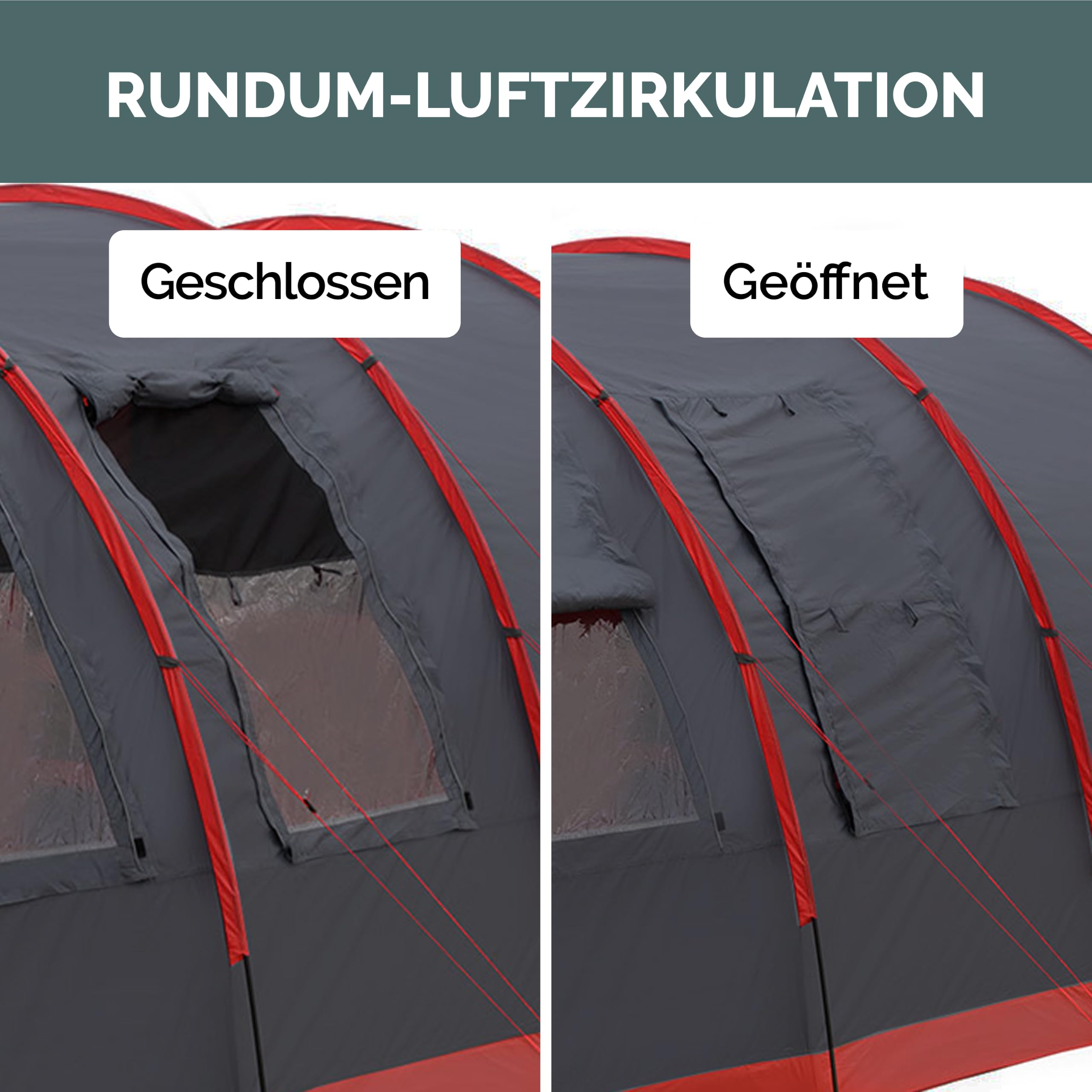 JUSTCAMP Atlanta 3-7 Personen Familienzelt Tunnelzelt mit Stehhöhe wasserdicht Campingzelt