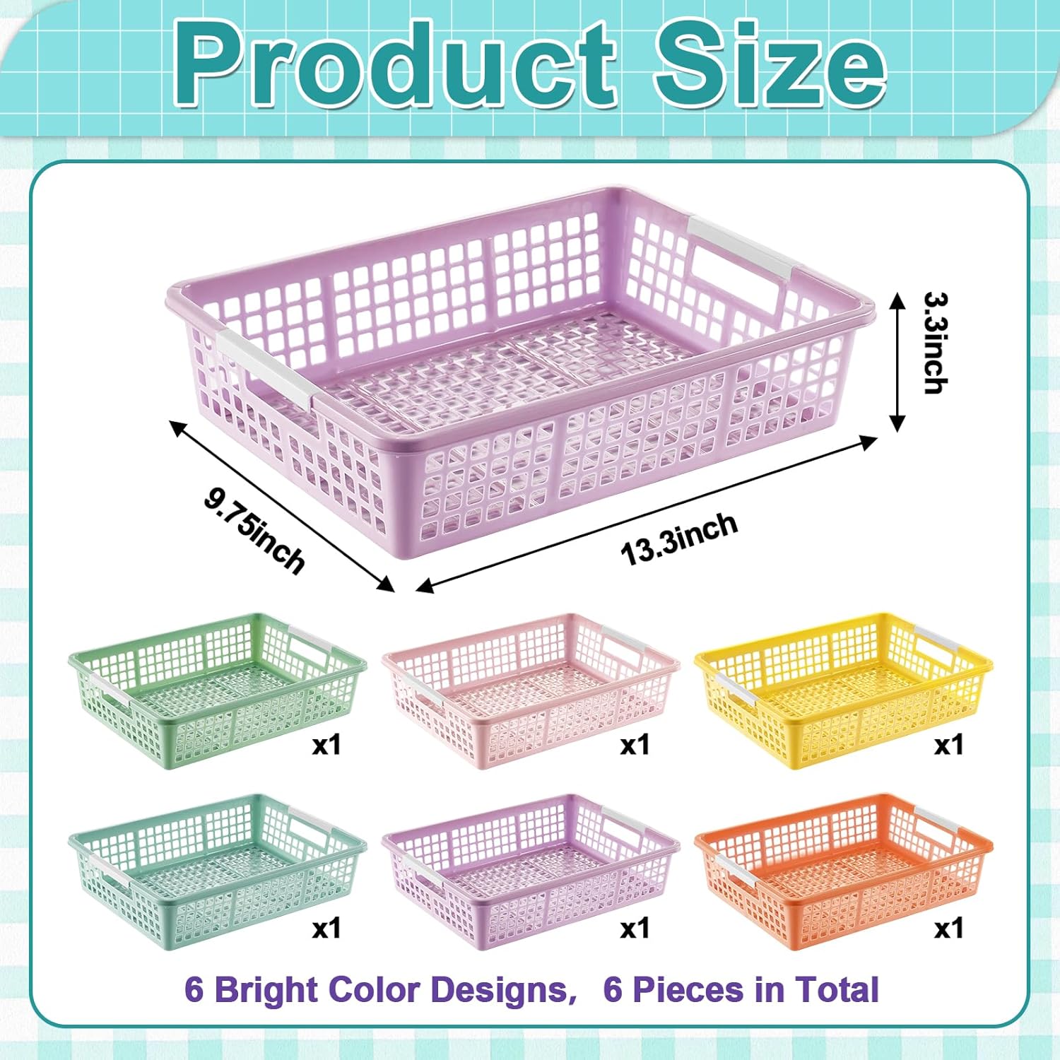gisgfim 6 Pack Plastic Turn in Paper Trays for Classroom Storage Bin Basket Organizers for School Teacher Supplies Classroom Office Home Organization and Storage Tray Holds 4A Paper File (Pastel)