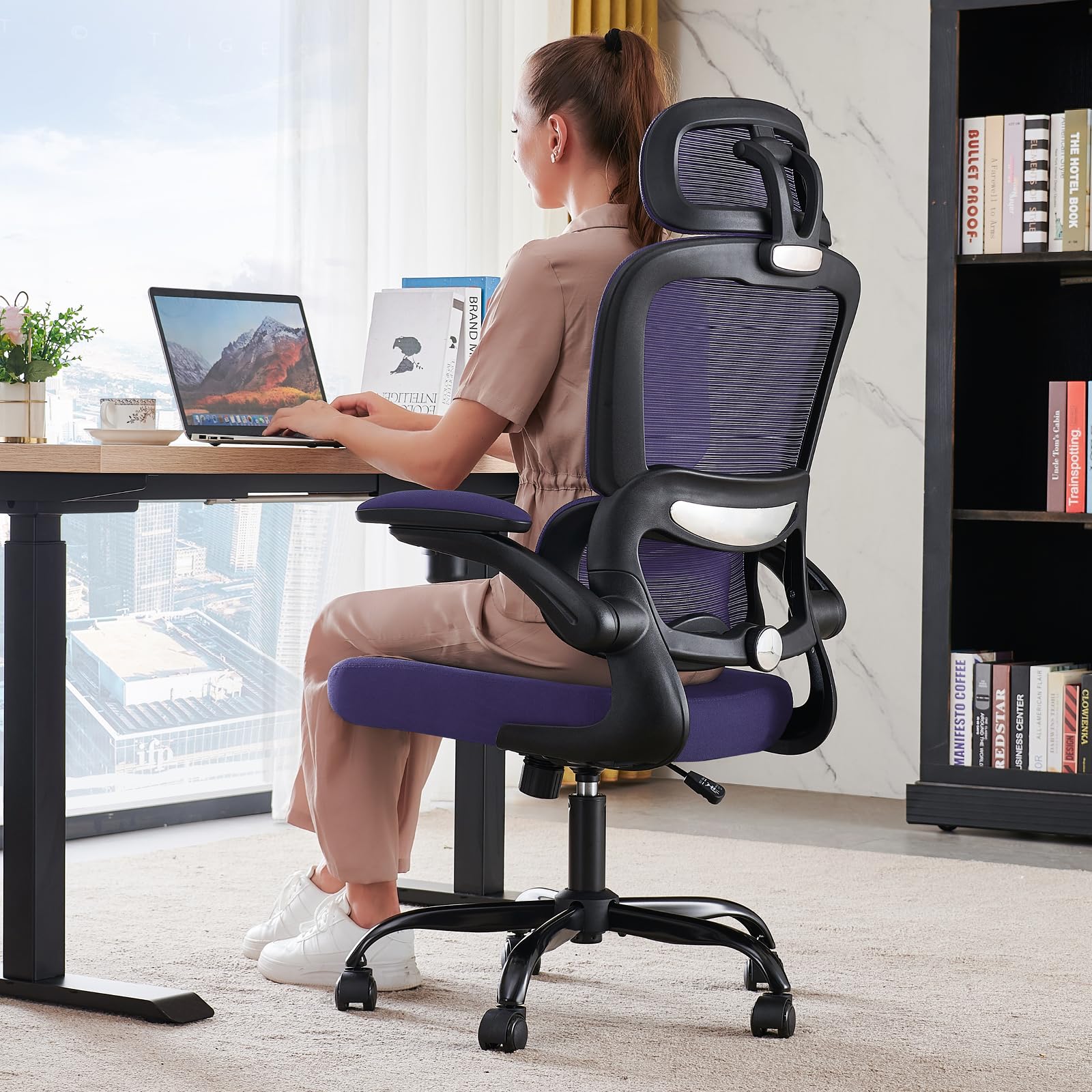 TRALT Office Chair Ergonomic Desk Chair - Gaming Chair with Lumbar Support | 330 LBS Home Office Desk Chairs with Headrest, Reading Chair with Flip-up Armrests, Comfortable Computer Chairs (1, Violet) Violet 1